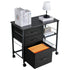 Mobile Metal File Cabinet with 3 Fabric Drawers and 2 Open Shelves Black