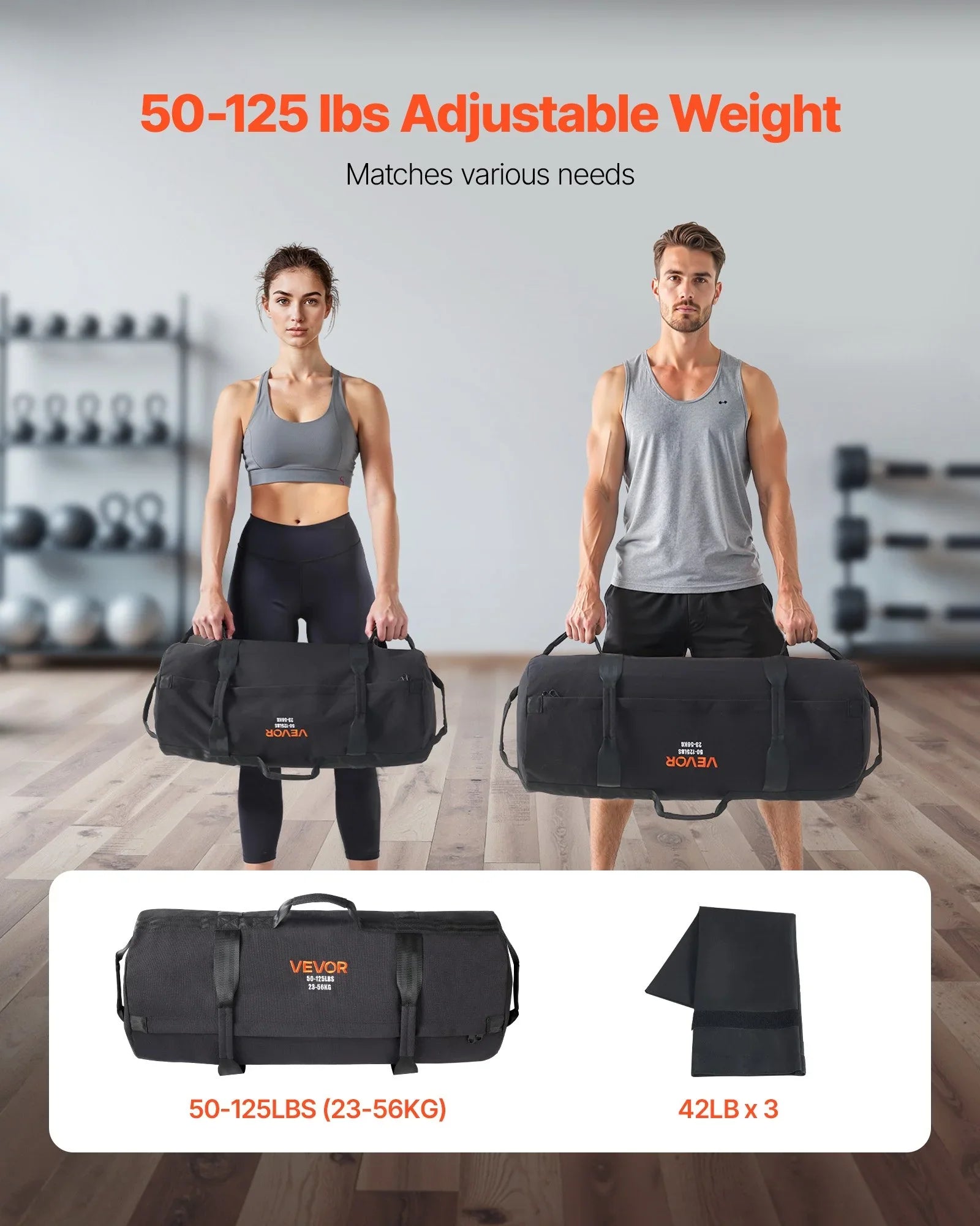 Workout Sandbag, Heavy Duty Workout Power Bags with Handles, 23-56 kg Adjustable Slam Bag for Fitness Strength Weight Training Cross-Training, Home Gym Exercise, Black (Unfilled)