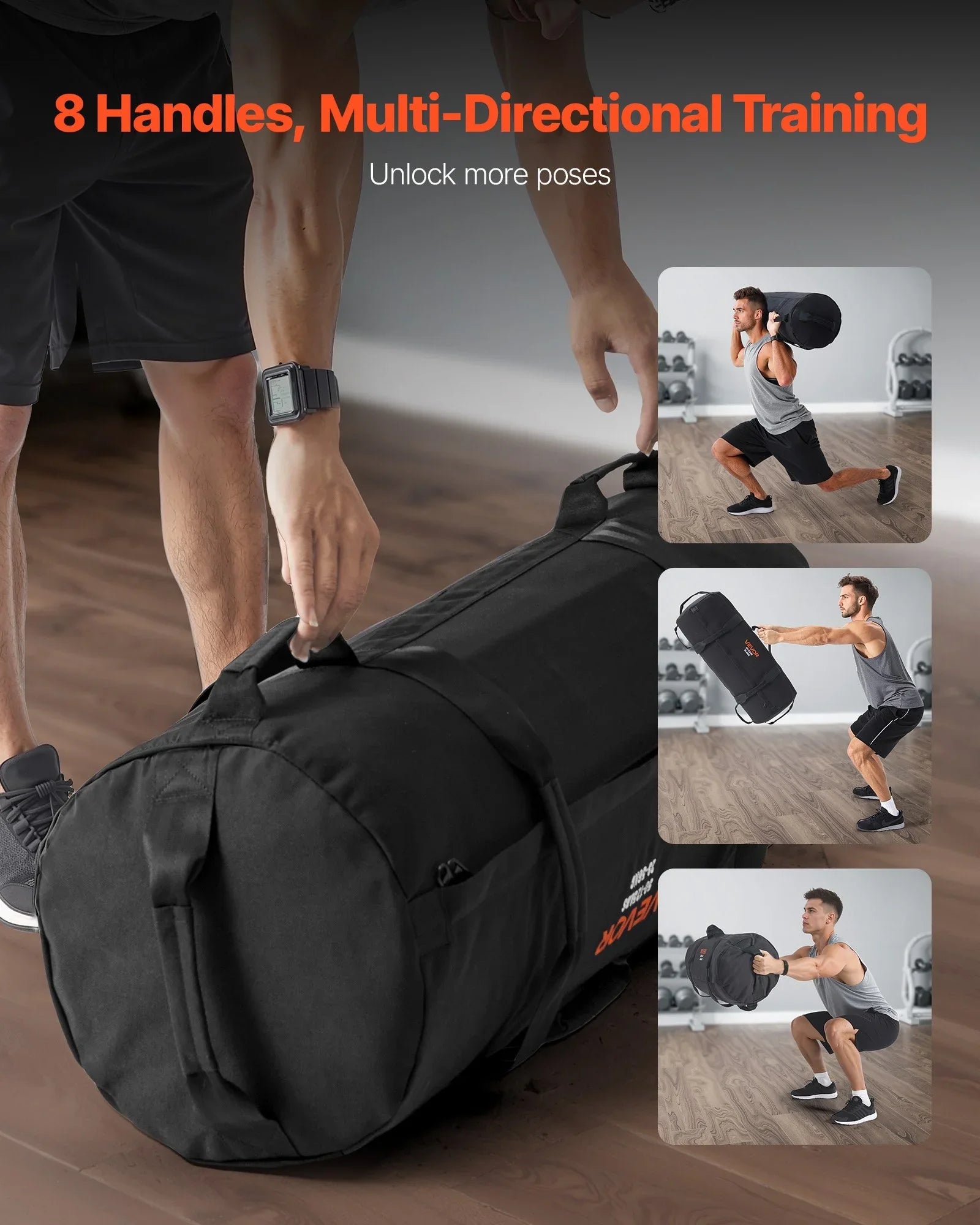 Workout Sandbag, Heavy Duty Workout Power Bags with Handles, 23-56 kg Adjustable Slam Bag for Fitness Strength Weight Training Cross-Training, Home Gym Exercise, Black (Unfilled)