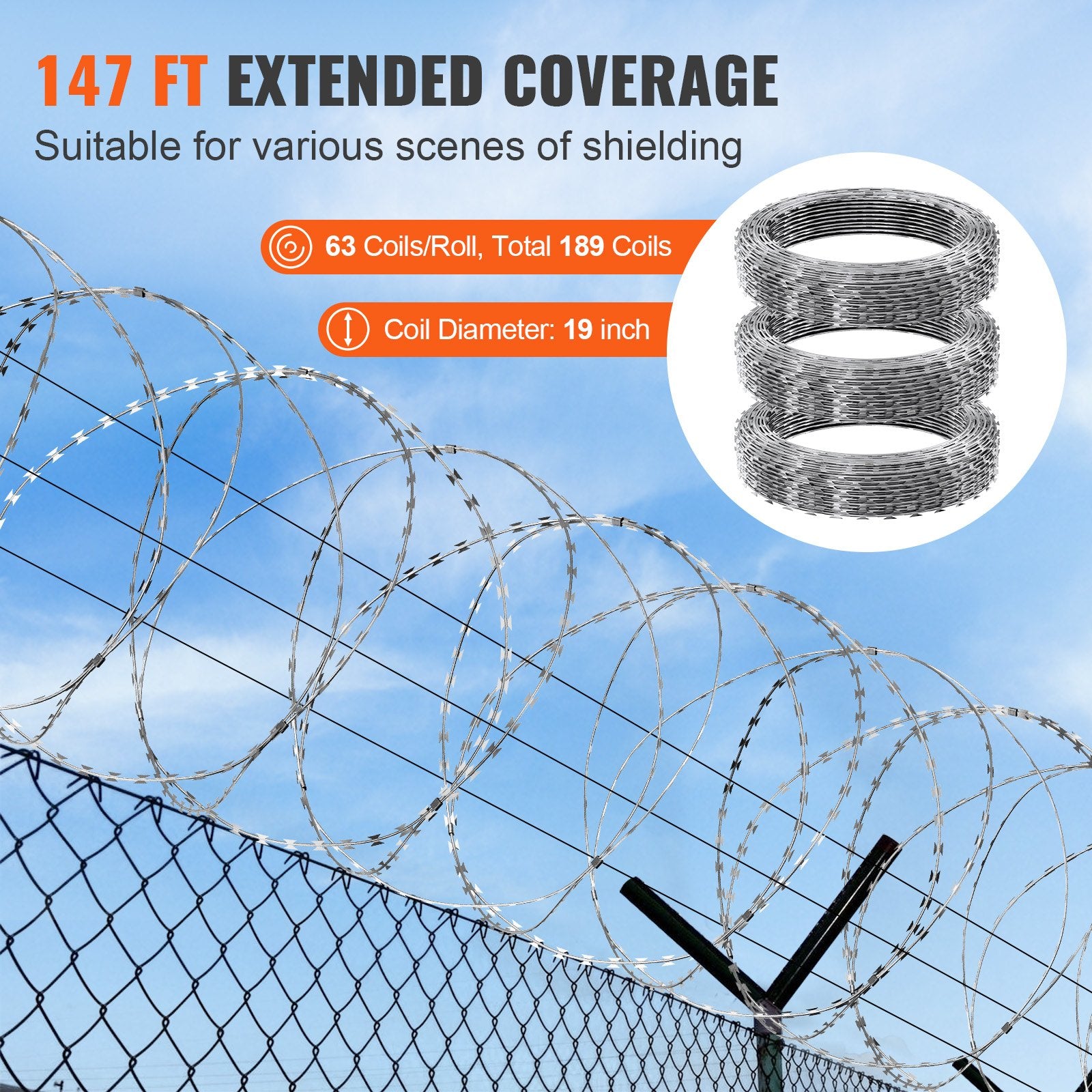 Razor Wire Razor Barbed Wire 147ft 3Rolls Razor Wire Fencing Double Spiral