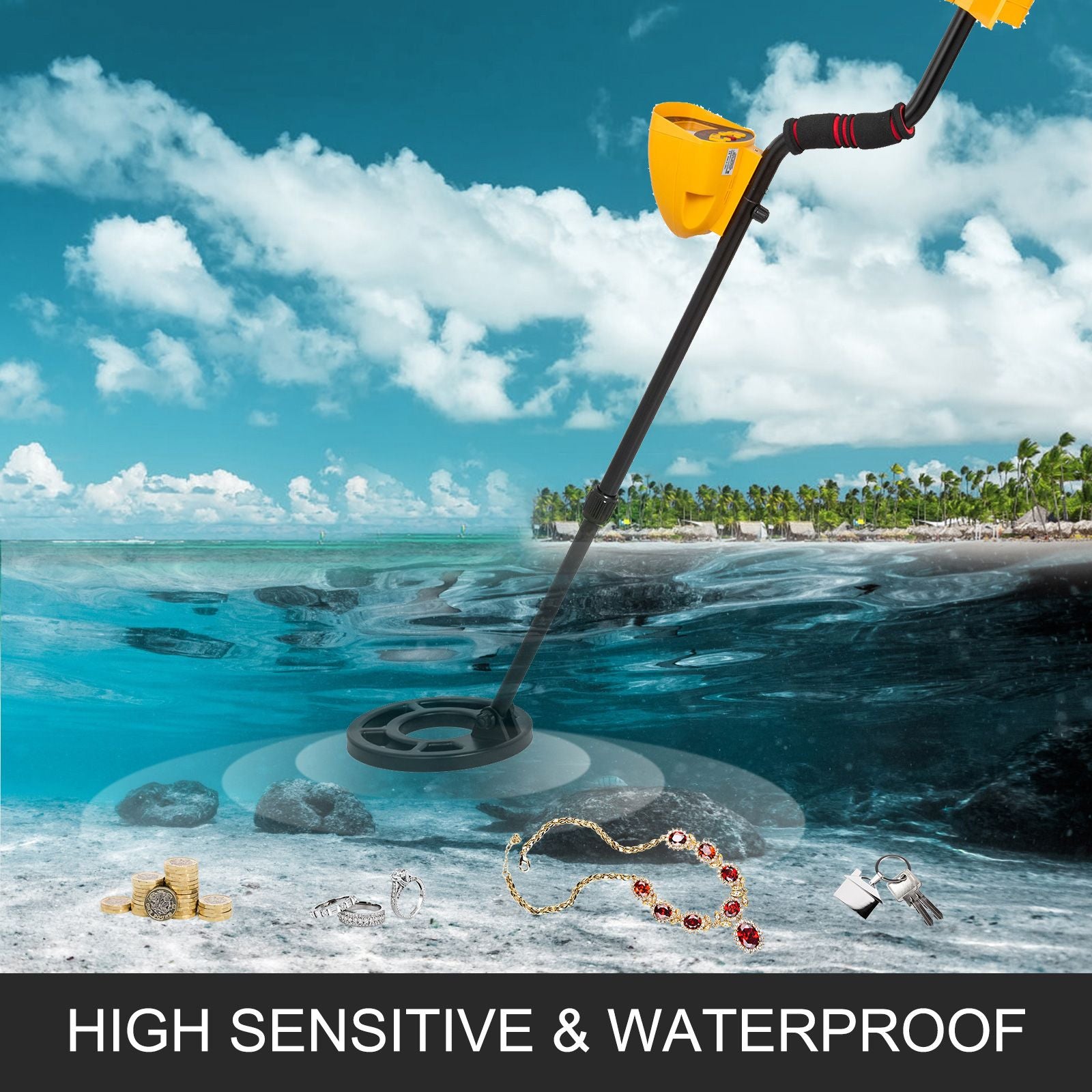 Metal Detector Waterproof Disc Metal detectors Underwater Underground high Accuracy LCD Display Metal Detector for Adults and Children Headphone Automatic Detector (Yellow 3010)