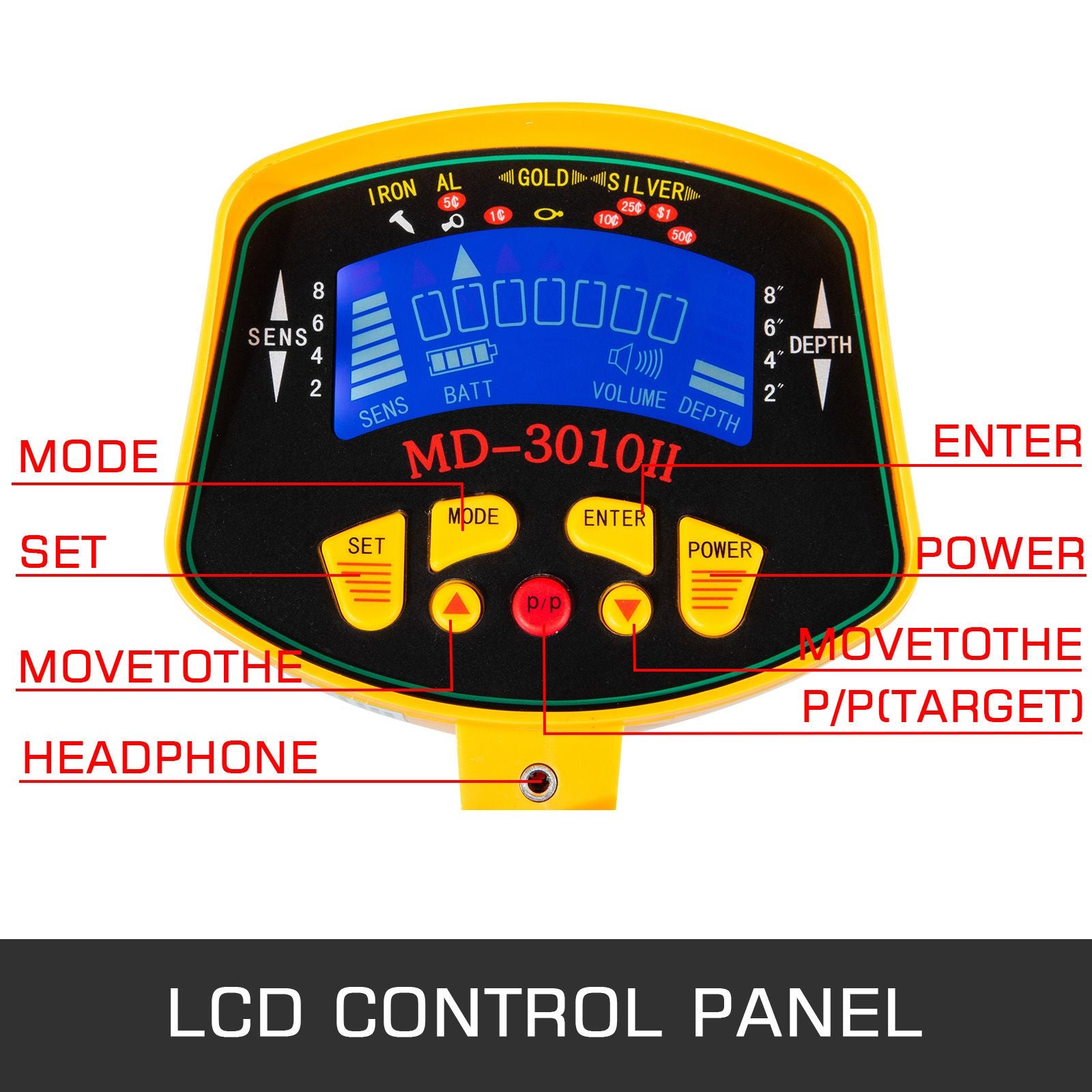 Metal Detector Waterproof Disc Metal detectors Underwater Underground high Accuracy LCD Display Metal Detector for Adults and Children Headphone Automatic Detector (Yellow 3010)