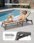 Outdoor Chaise Lounge Chair, 181 kg Weight Capacity, Foldable Sun Tanning Chair, 5 Adjustable Positions, Easy Assembly, Heavy Duty Aluminum Pool Recliner Lounge Chairs, for Beach Yard Patio