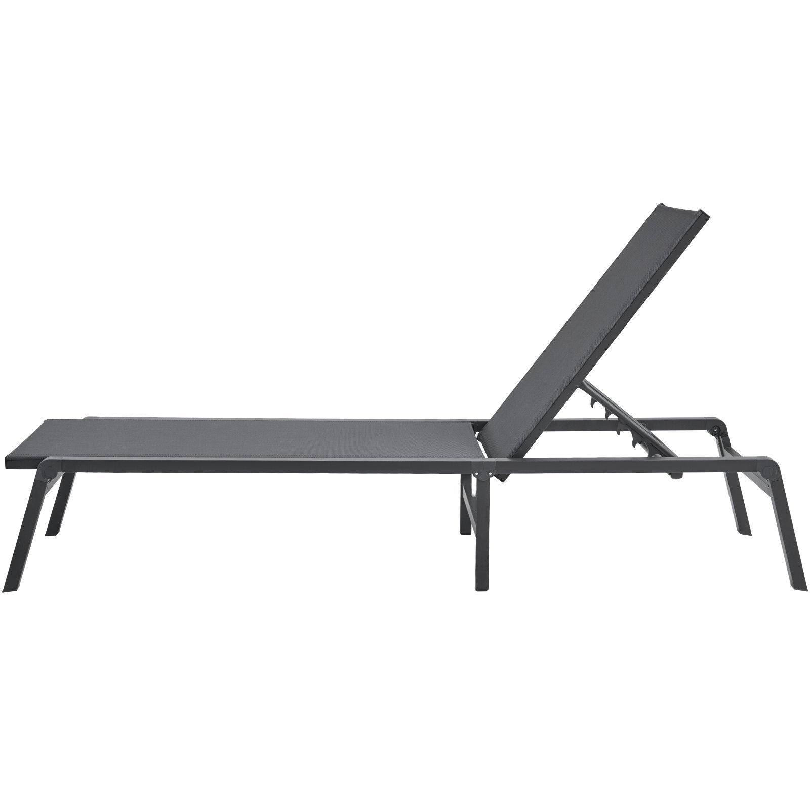 Chaise Lounge Chair Outdoor, Aluminum Patio Lounge Chair with Adjustable 5-Position, Folding Pool Lounge Chair Recliner and Full Flat Tanning Chair for Patio, Beach, Pool, Dark Grey