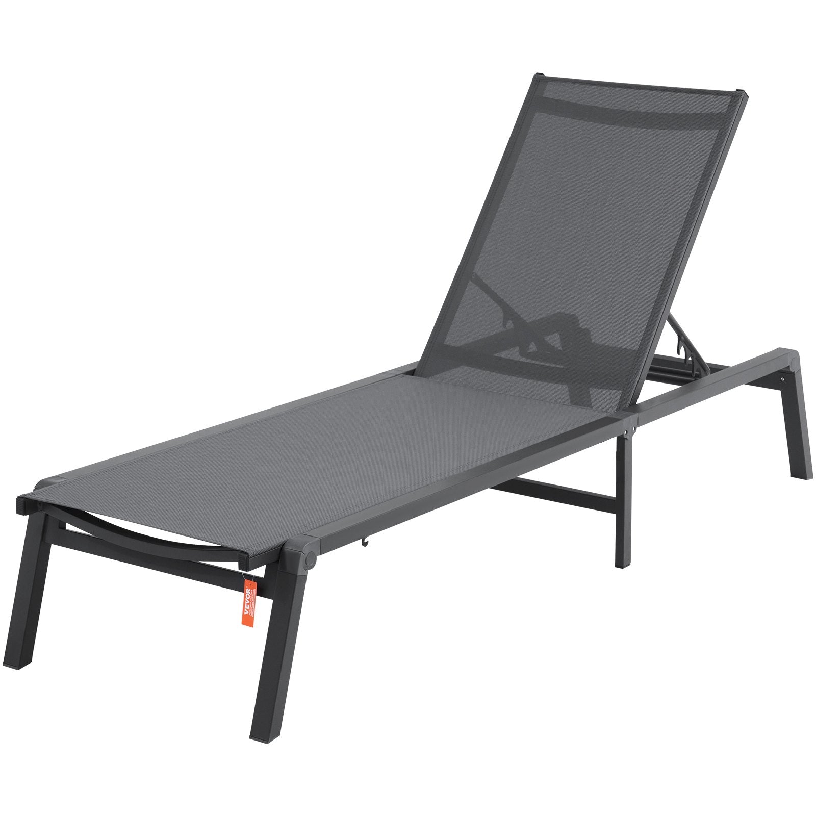 Chaise Lounge Chair Outdoor, Aluminum Patio Lounge Chair with Adjustable 5-Position, Folding Pool Lounge Chair Recliner and Full Flat Tanning Chair for Patio, Beach, Pool, Dark Grey