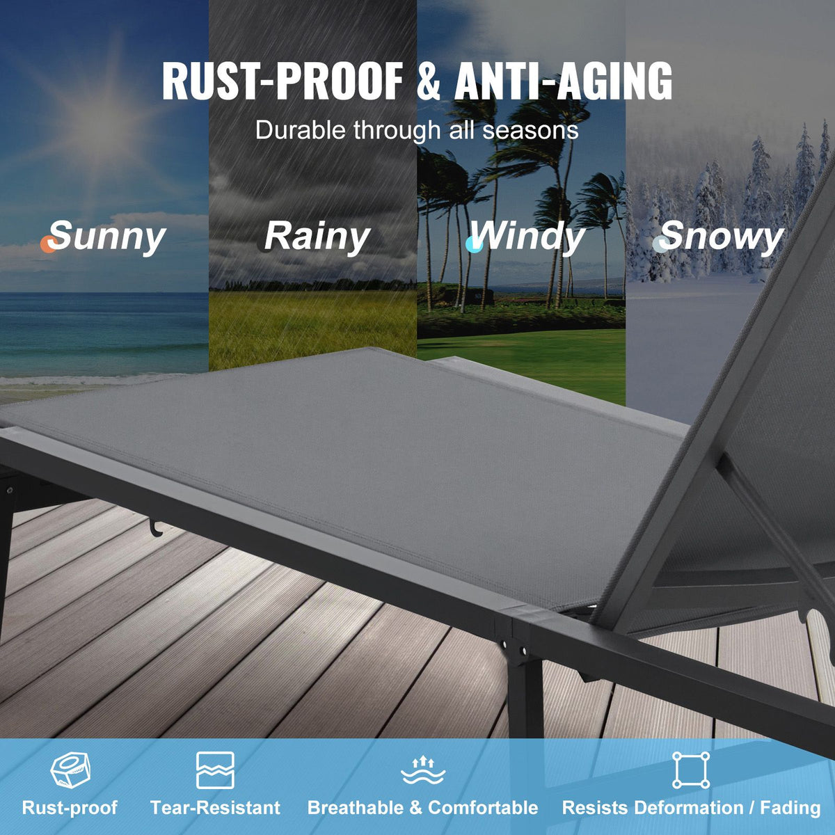2pc Outdoor Aluminium Chaise Lounge Chair 5-Position Adjustable Patio Set