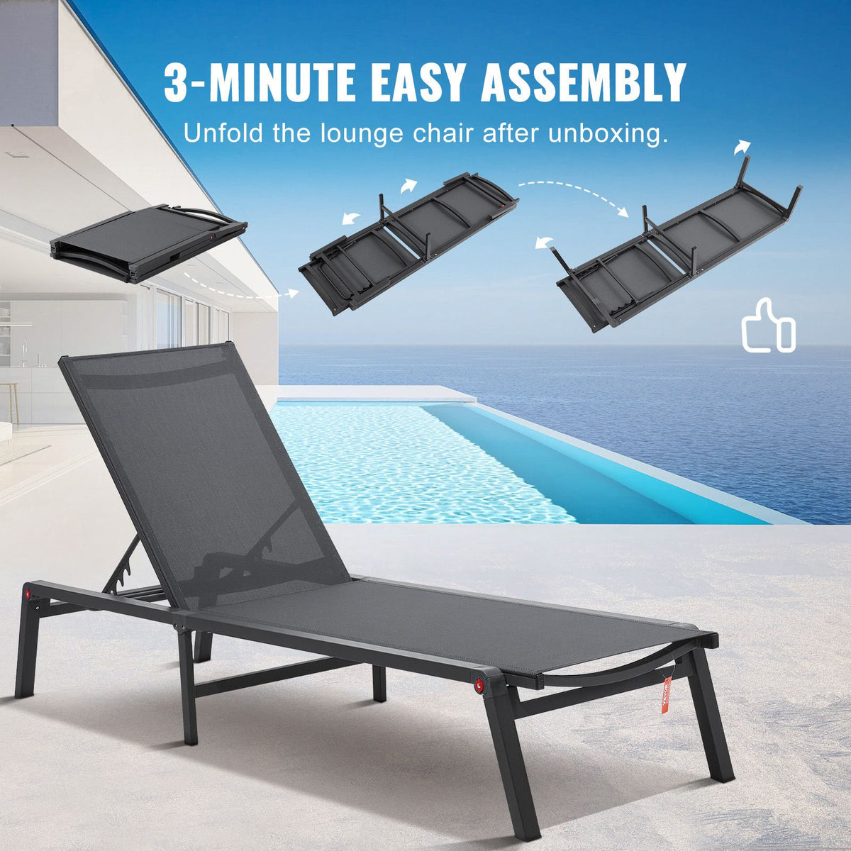 2pc Outdoor Aluminium Chaise Lounge Chair 5-Position Adjustable Patio Set