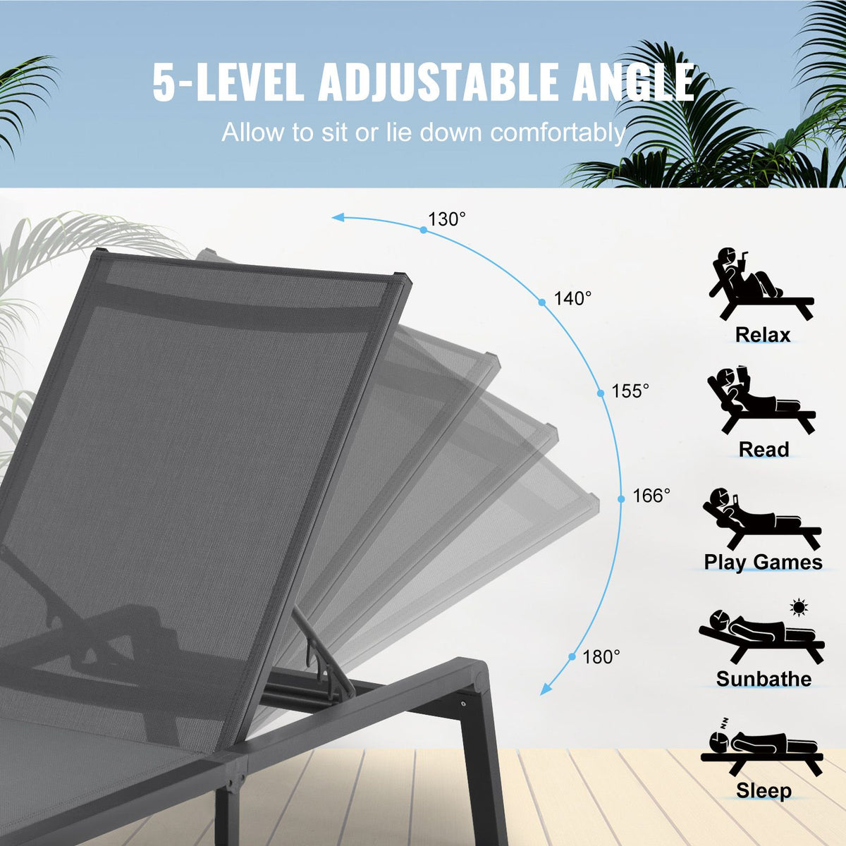 2pc Outdoor Aluminium Chaise Lounge Chair 5-Position Adjustable Patio Set