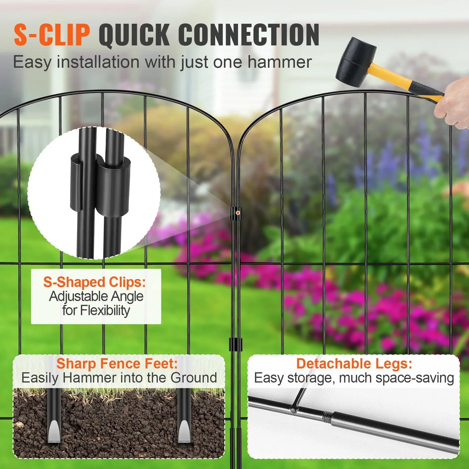 Garden Fence, No Dig Fence 61 x 33 cm Animal Barrier Fence, Underground Decorative Garden Fencing with 5.08 cm Spike Spacing, Metal Dog Fence for the Yard and Outdoor Patio, 28 Pack