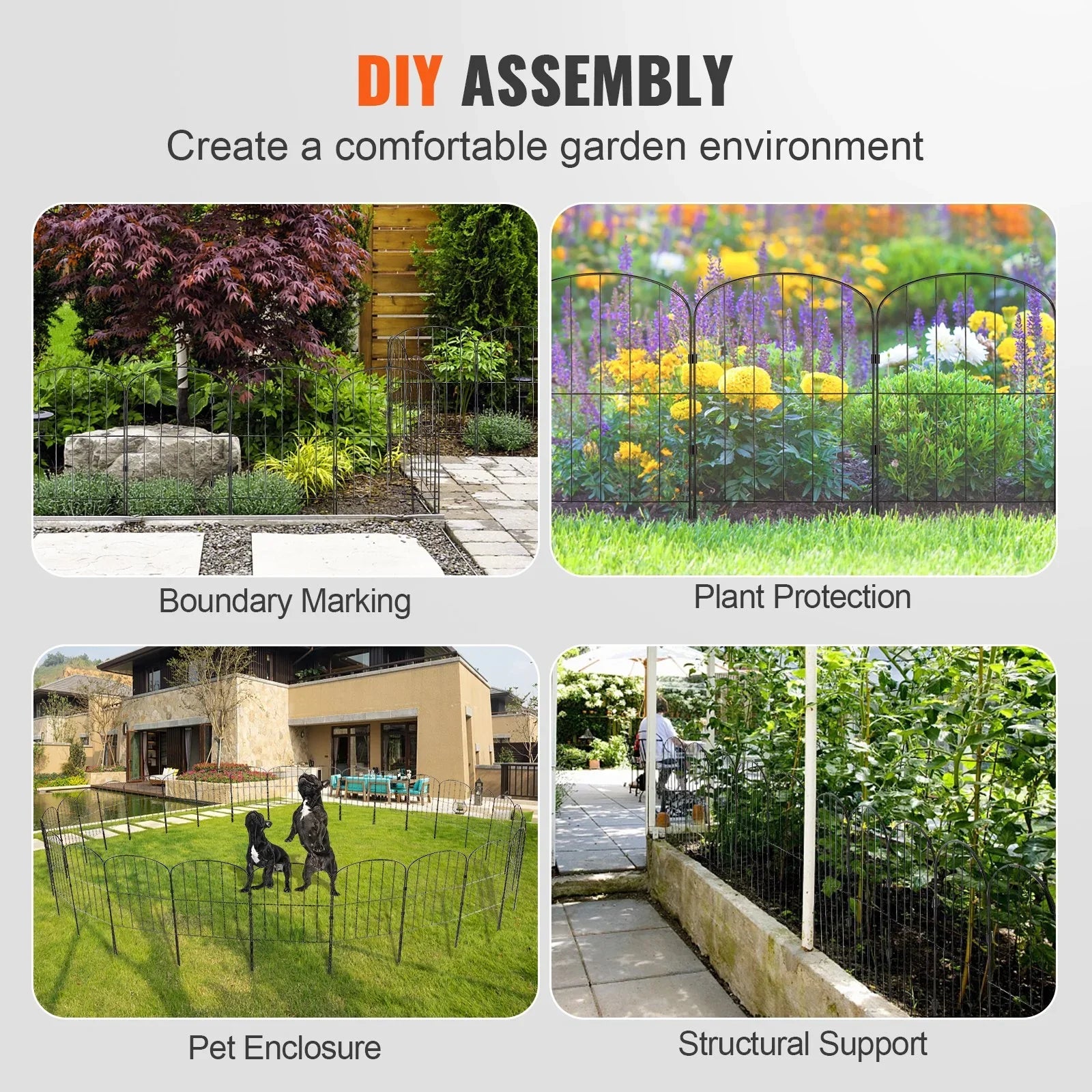 Garden Fence, No Dig Fence 61 x 33 cm Animal Barrier Fence, Underground Decorative Garden Fencing with 5.08 cm Spike Spacing, Metal Dog Fence for the Yard and Outdoor Patio, 28 Pack