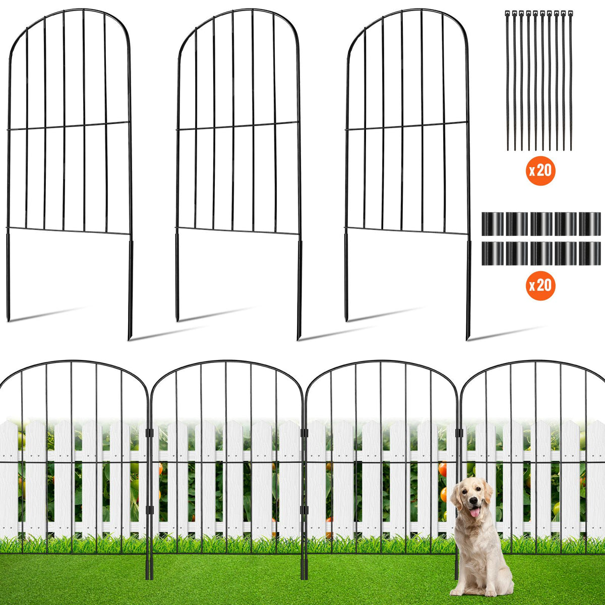 Garden Fence, No Dig Fence 61 x 33 cm Animal Barrier Fence, Underground Decorative Garden Fencing with 5.08 cm Spike Spacing, Metal Dog Fence for the Yard and Outdoor Patio, 10 Pack