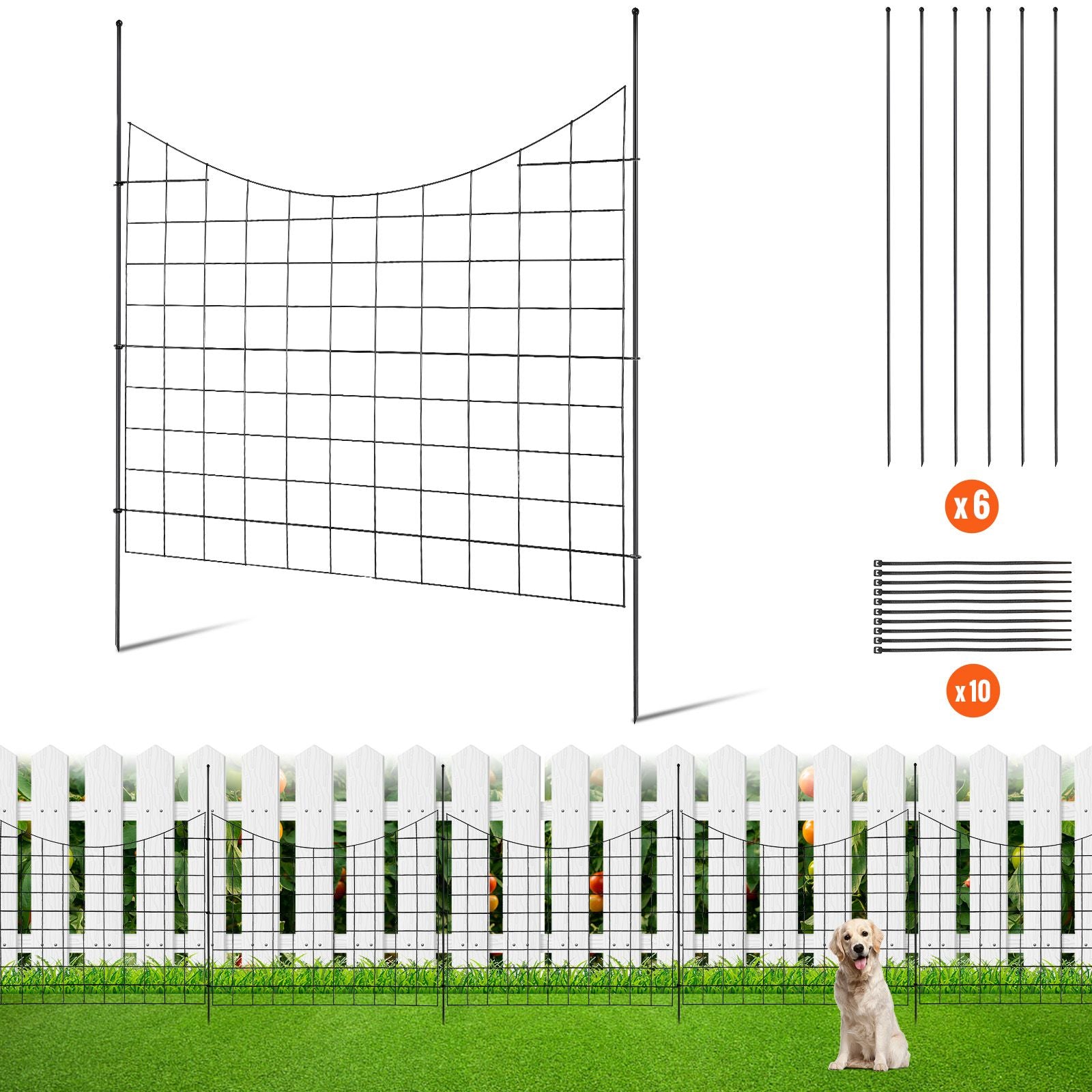 Garden Fence, 75×93 cm Animal Barrier Fence, Underground Decorative Garden Fencing with 6.38 cm Spike Spacing, Metal Dog Fence for the Yard and Outdoor Patio, 5 Pack