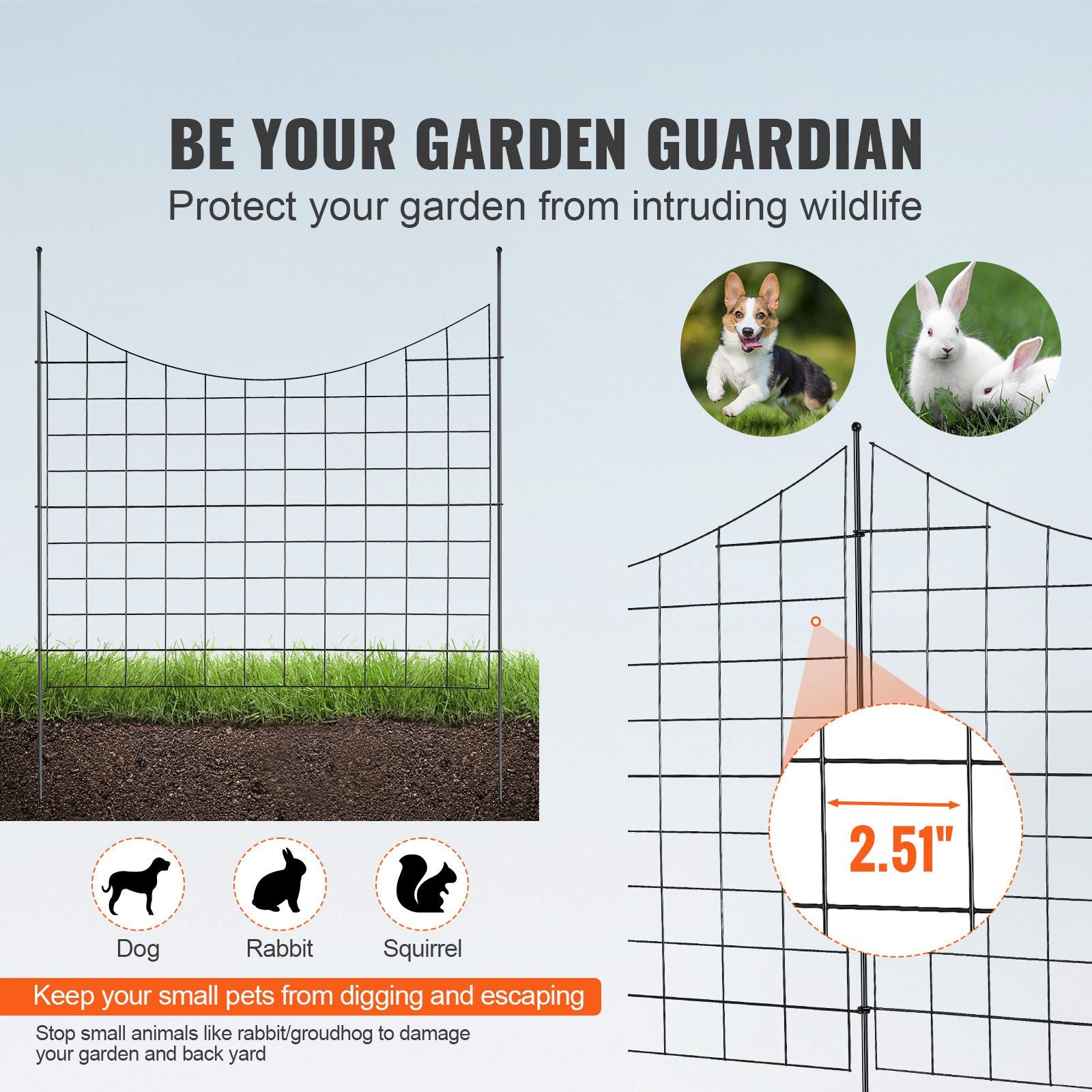 Garden Fence, 75×93 cm Animal Barrier Fence, Underground Decorative Garden Fencing with 6.38 cm Spike Spacing, Metal Dog Fence for the Yard and Outdoor Patio, 5 Pack