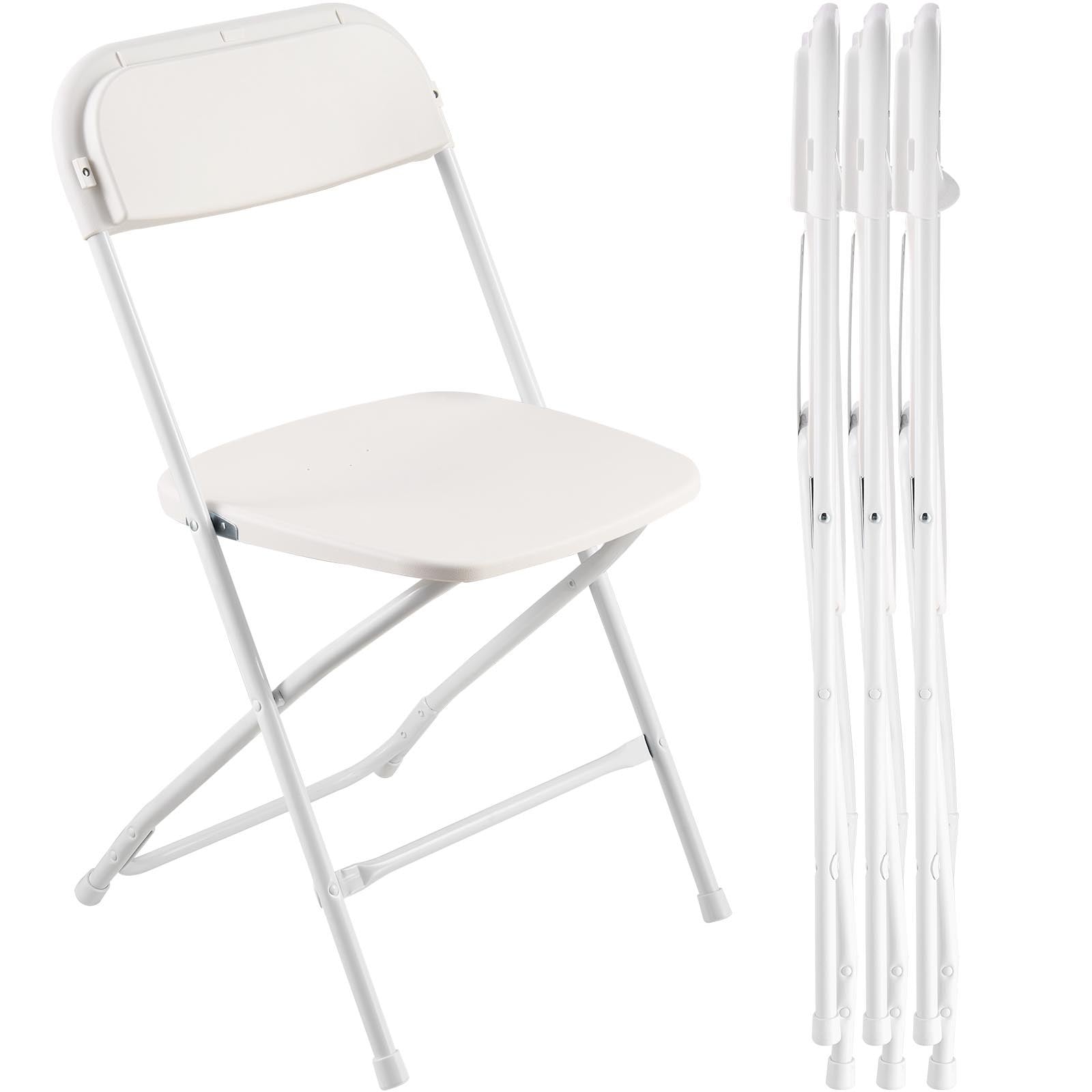 4 Pack Folding Chairs, Foldable Plastic Chairs with Heavy Duty Metal Frame, Portable Folding Card Table Chairs, Stackable Indoor Outdoor Seats for Home, Yard, Garden, Parties, Events, White