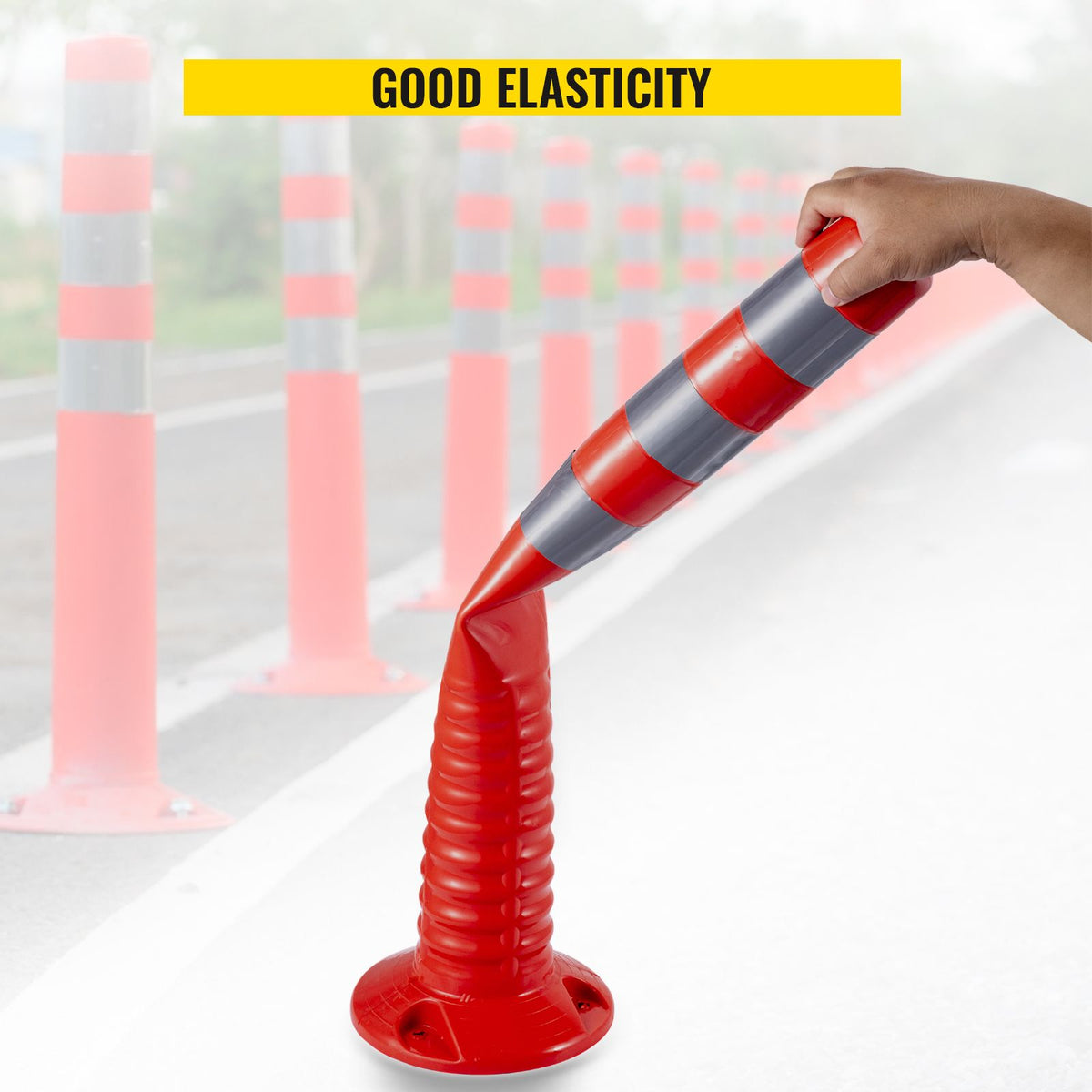 6-Pack Flexible Traffic Delineator Posts, 30in Reflective Spring Cones