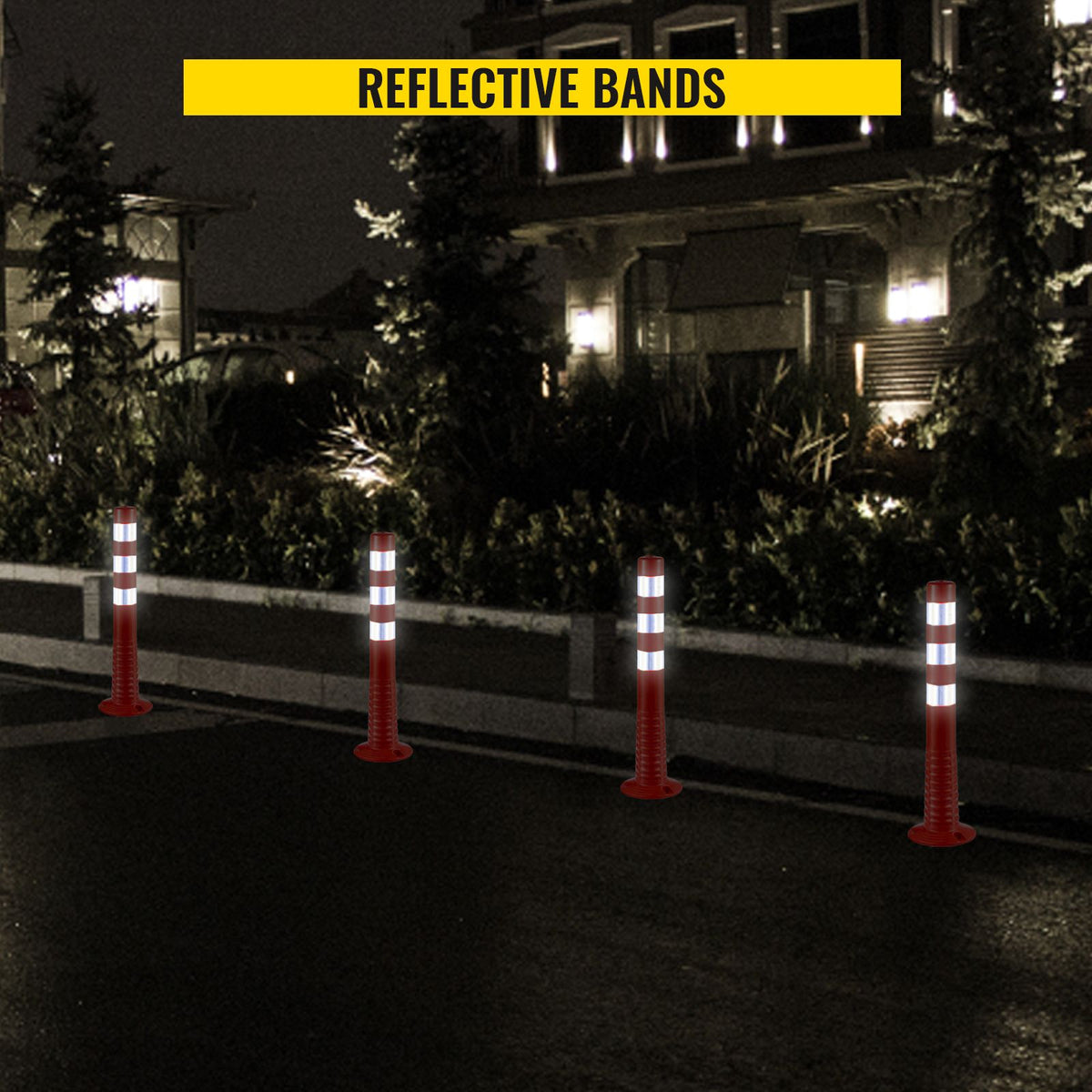 6-Pack Flexible Traffic Delineator Posts, 30in Reflective Spring Cones
