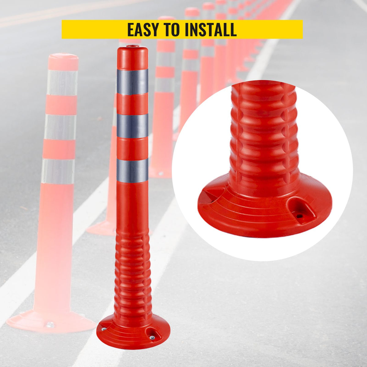 6-Pack Flexible Traffic Delineator Posts, 30in Reflective Spring Cones