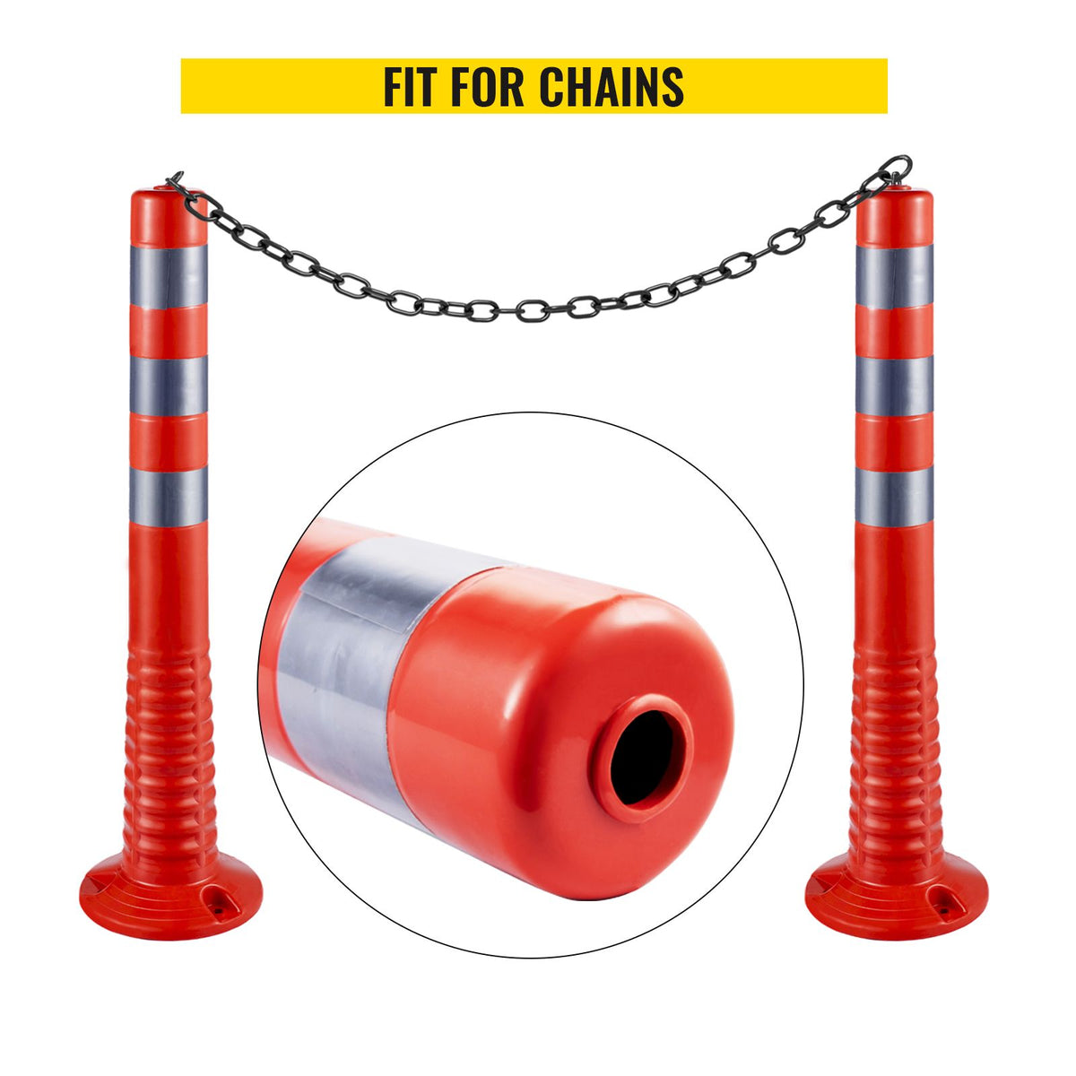 6-Pack Flexible Traffic Delineator Posts, 30in Reflective Spring Cones