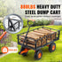 Dump Cart, Metal Garden Dump Cart with Easy to Assemble Frame, Dump Wagon with 2-in-1 Convertible Handle, Utility Wheelbarrow 399kg Capacity, 25.4cm Tires
