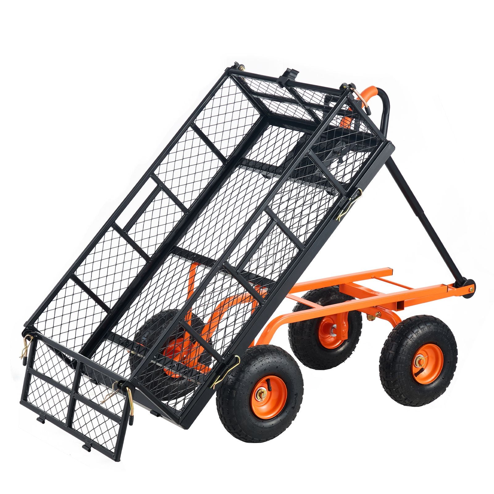 Dump Cart, Metal Garden Dump Cart with Easy to Assemble Frame, Dump Wagon with 2-in-1 Convertible Handle, Utility Wheelbarrow 399kg Capacity, 25.4cm Tires