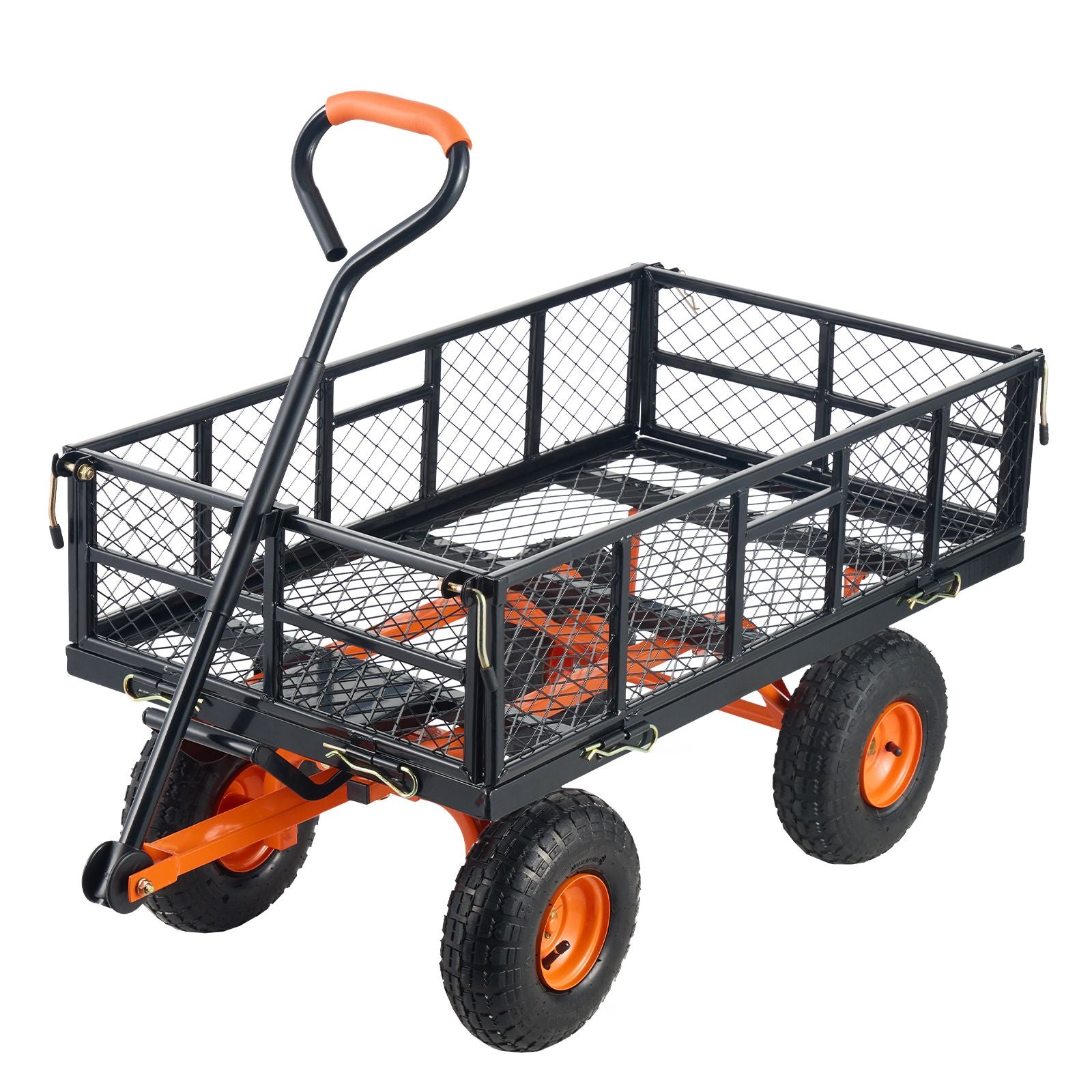 Dump Cart, Metal Garden Dump Cart with Easy to Assemble Frame, Dump Wagon with 2-in-1 Convertible Handle, Utility Wheelbarrow 399kg Capacity, 25.4cm Tires
