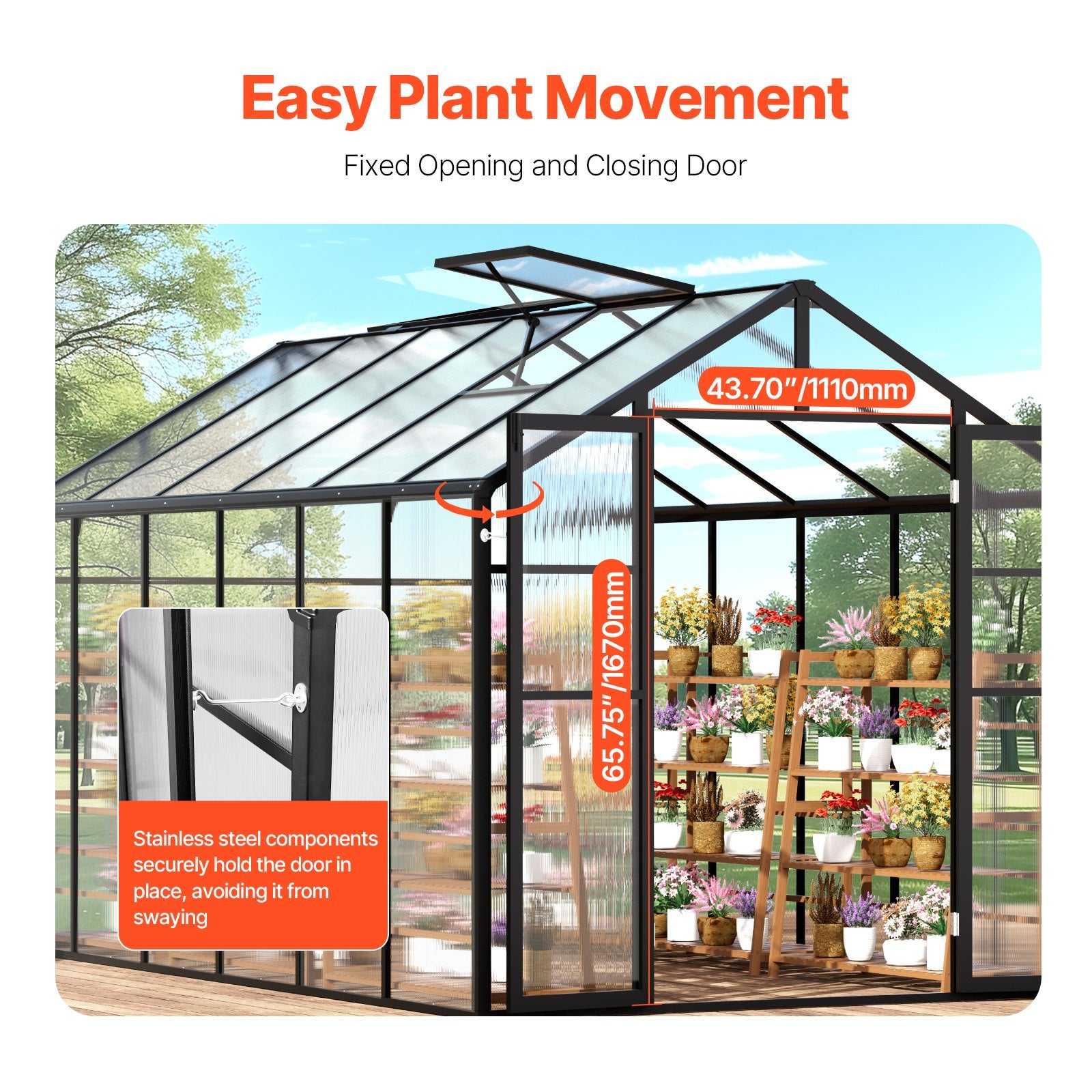 Polycarbonate Greenhouse 8 x 12 Ft Outdoor Walk-in Greenhouse for Garden