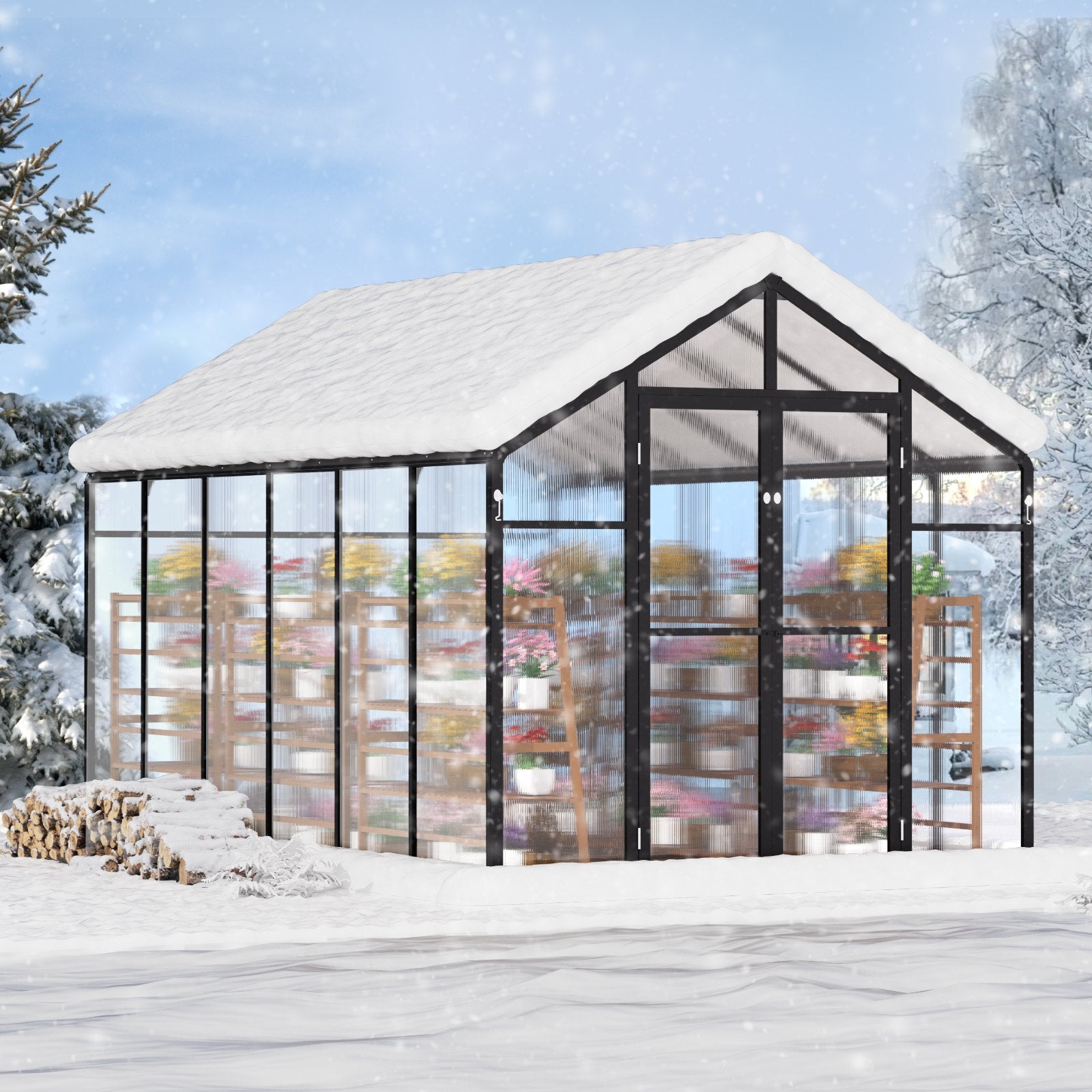 Polycarbonate Greenhouse 8 x 12 Ft Outdoor Walk-in Greenhouse for Garden