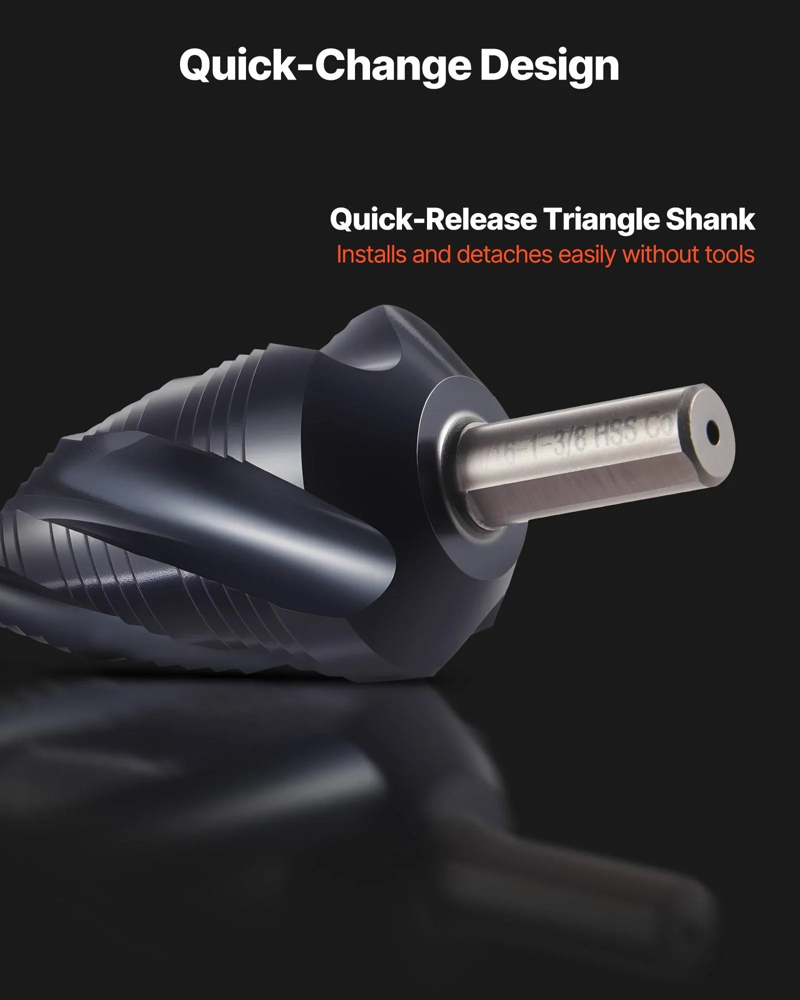 Step Drill Bit, 4.76 to 34.93 mm, 9.53 mm Triangular Shank, TiAlN Coating Cobalt High Speed Steel, Four Spiral Flute Step Bit for Metal, Stainless Steel, Aluminum, Wood, Plastic, Fiberglass