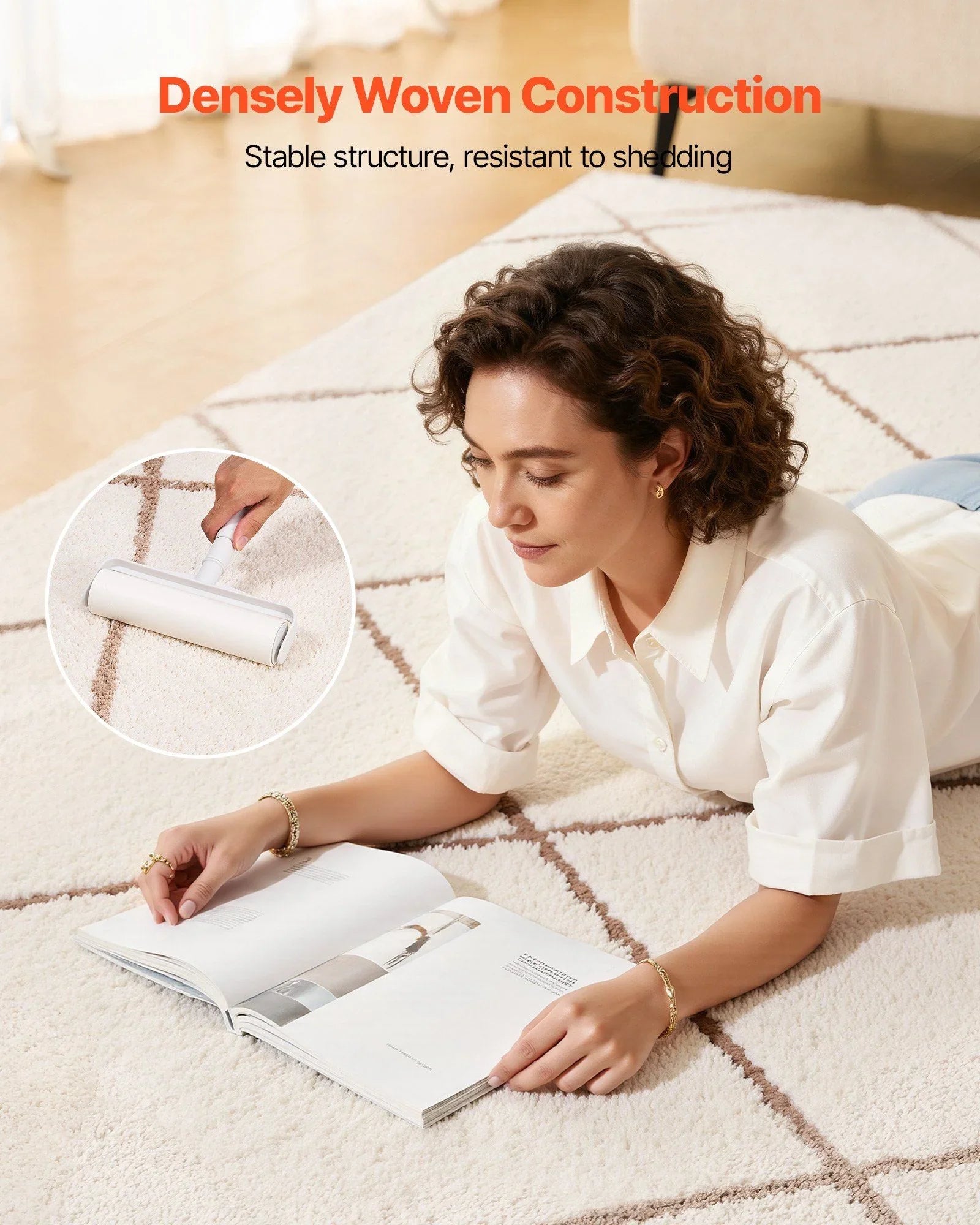 Indoor Plush Area Rugs, 2.44 x 3.05m Plush Carpet, Area Rugs Furry with Long Plushs Pile, Thick & Durable High-Pile Rug for High-Traffic Areas, Bedroom, Non-Shedding & Non-Slip Backing, Beige