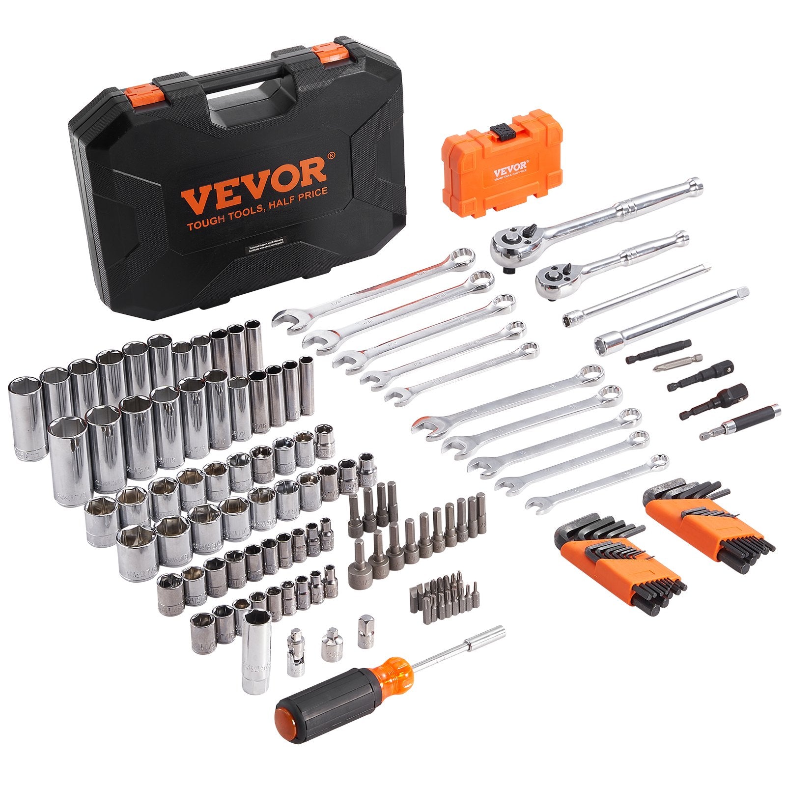 Mechanics Tool Set and Socket Set 1/4in 3/8in Drive 145 Pcs SAE and Metric