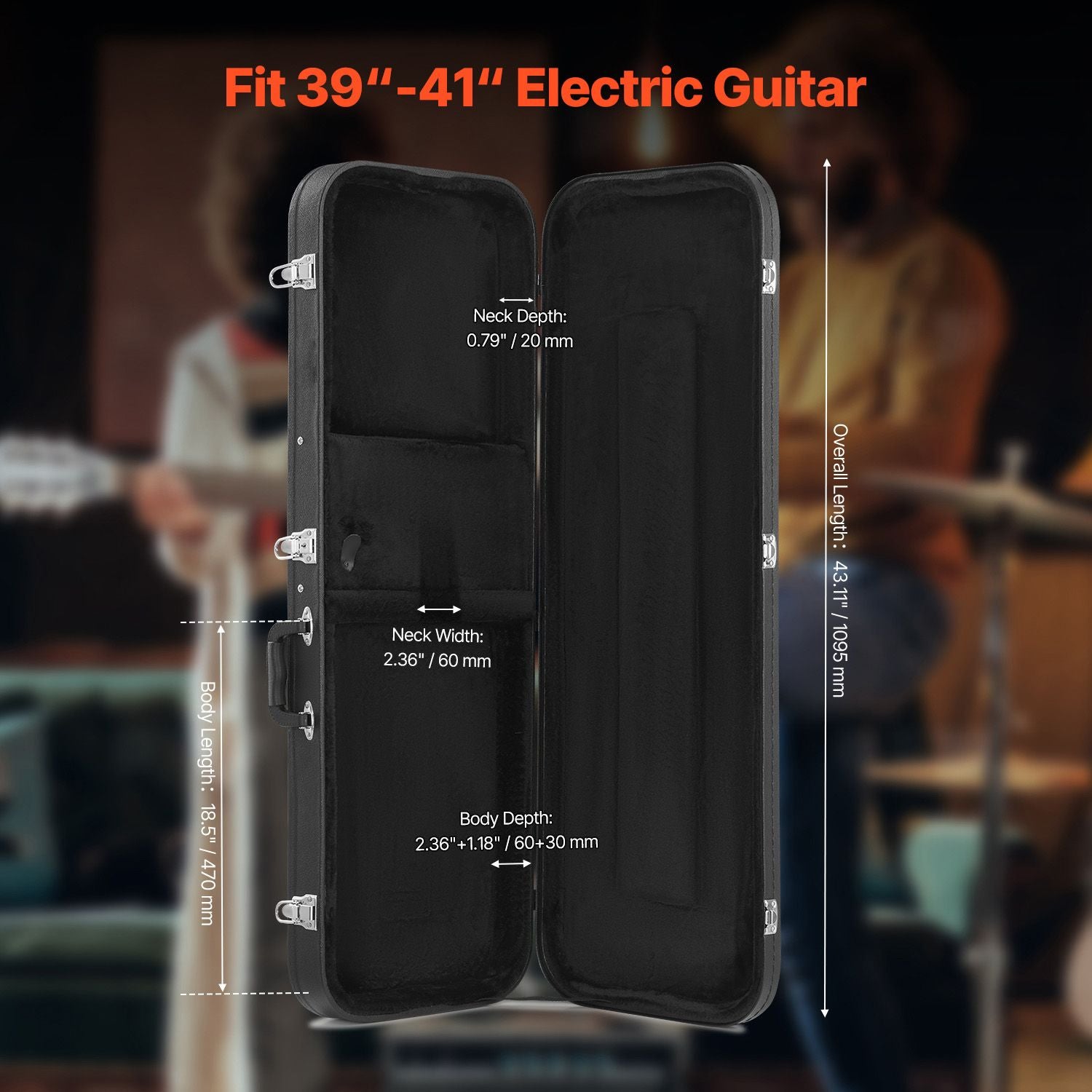 Electric Guitar Hard Case 43" Waterproof PVC Shell Lockable Black Case