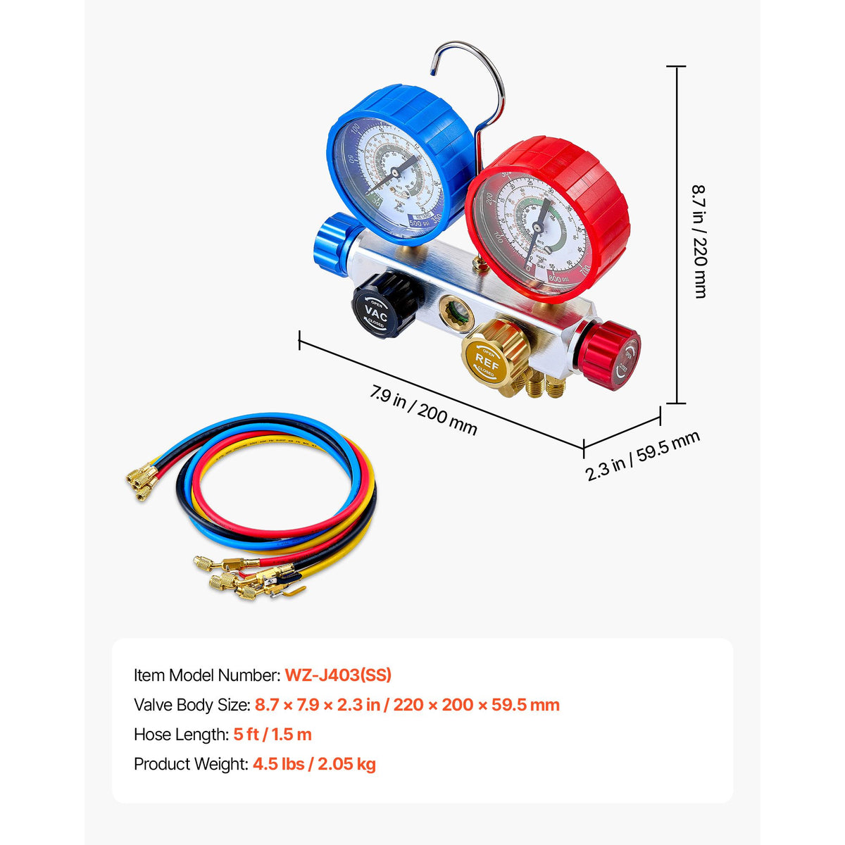 AC Manifold Gauge Set R22 R404A R410A R12 4 Way Gauges 1.5m Hoses Car & Home AC