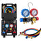 AC Manifold Gauge Set for R134a R404A R1234yf R22 Refrigerant, 4 Way AC Gauge with 1.5m Hoses, Adapters, Quick Couplers, Can Taps for Automotive Air Conditioning Maintenance, Charging Evacuation