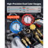 AC Manifold Gauge Set for R134a R404A R1234yf R22 Refrigerant, 4 Way AC Gauge with 1.5m Hoses, Adapters, Quick Couplers, Can Taps for Automotive Air Conditioning Maintenance, Charging Evacuation