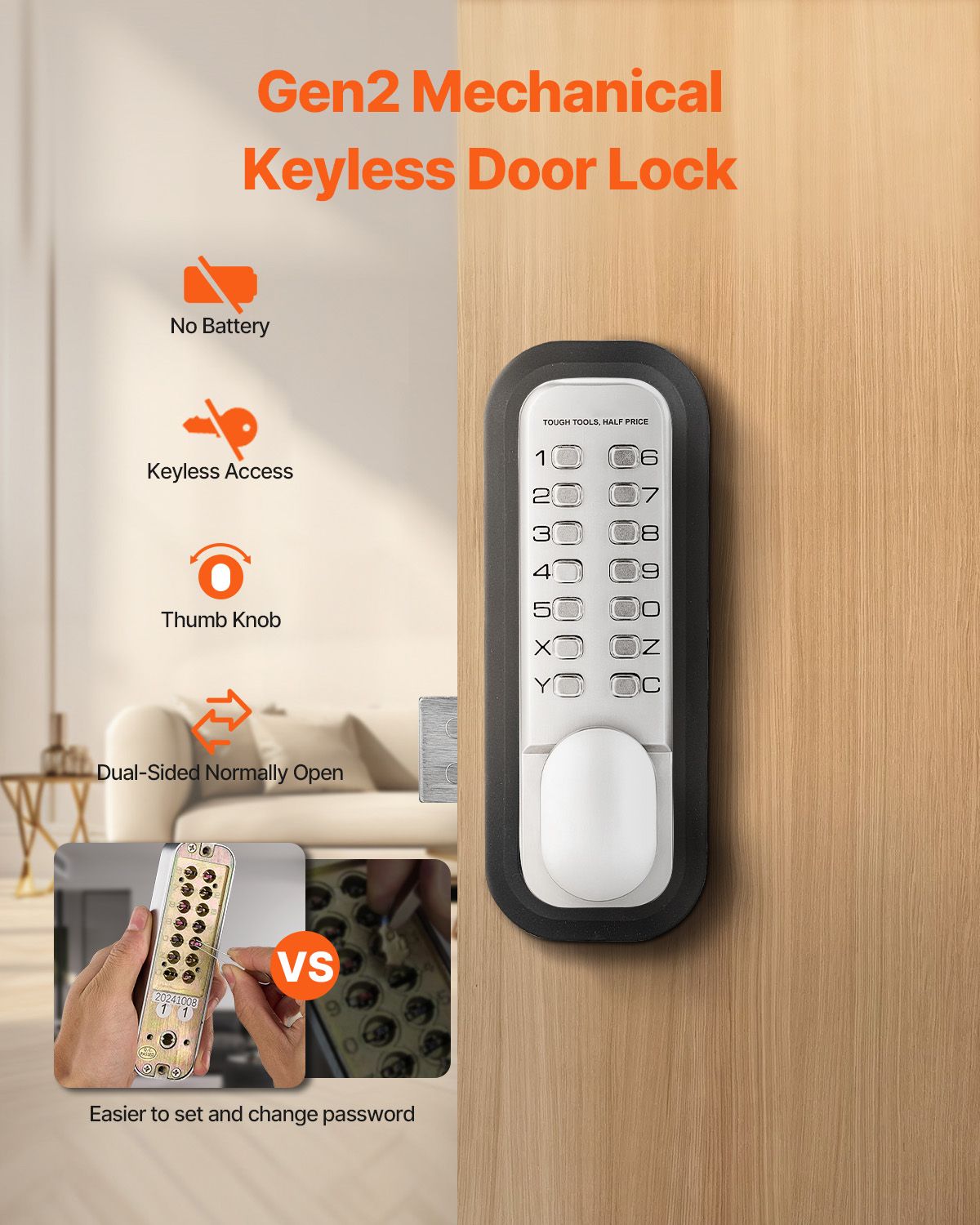 14-Key Mechanical Keypad Door Lock Adjustable Thumb Knob Zinc Alloy Waterproof