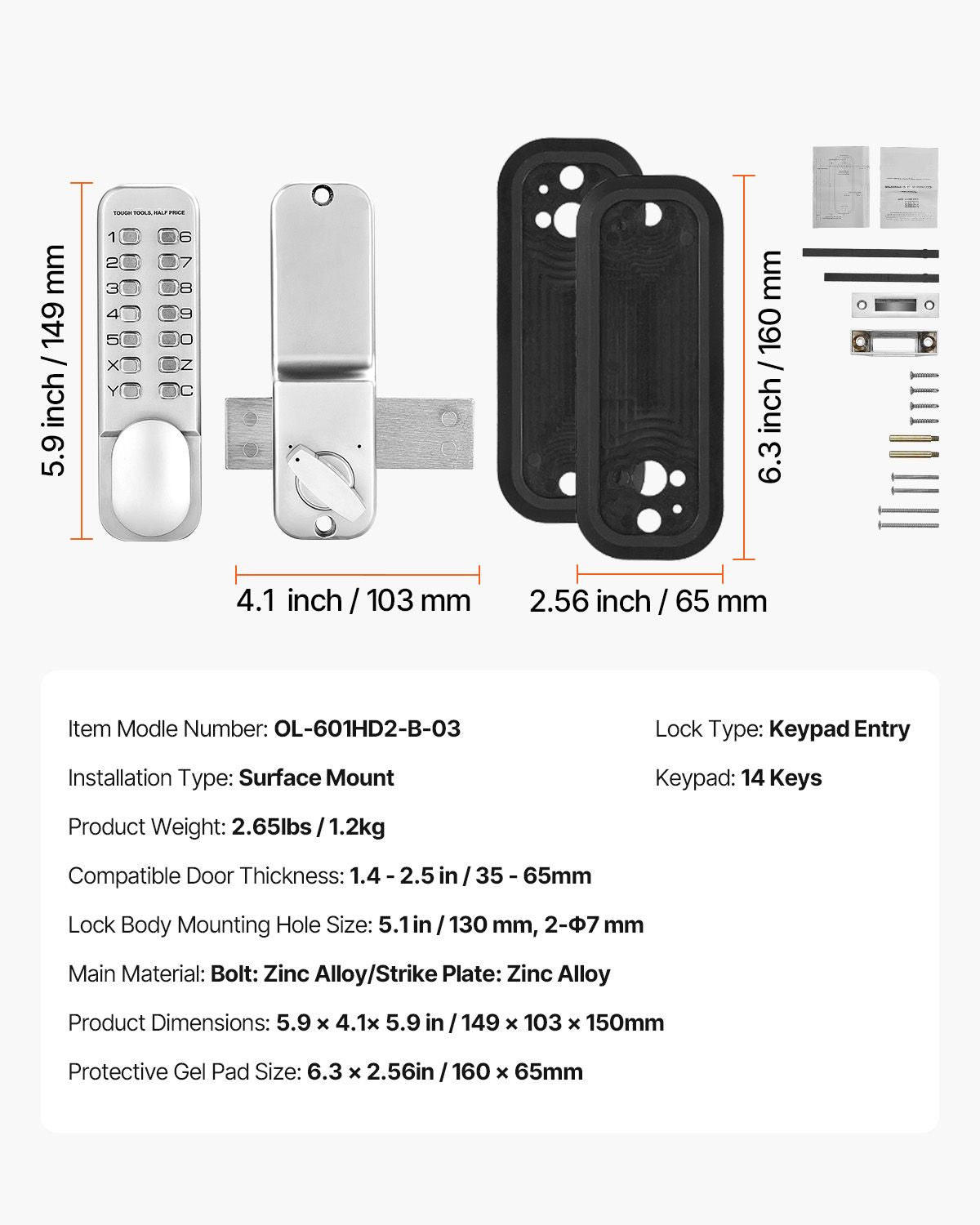 14-Key Mechanical Keypad Door Lock Adjustable Thumb Knob Zinc Alloy Waterproof