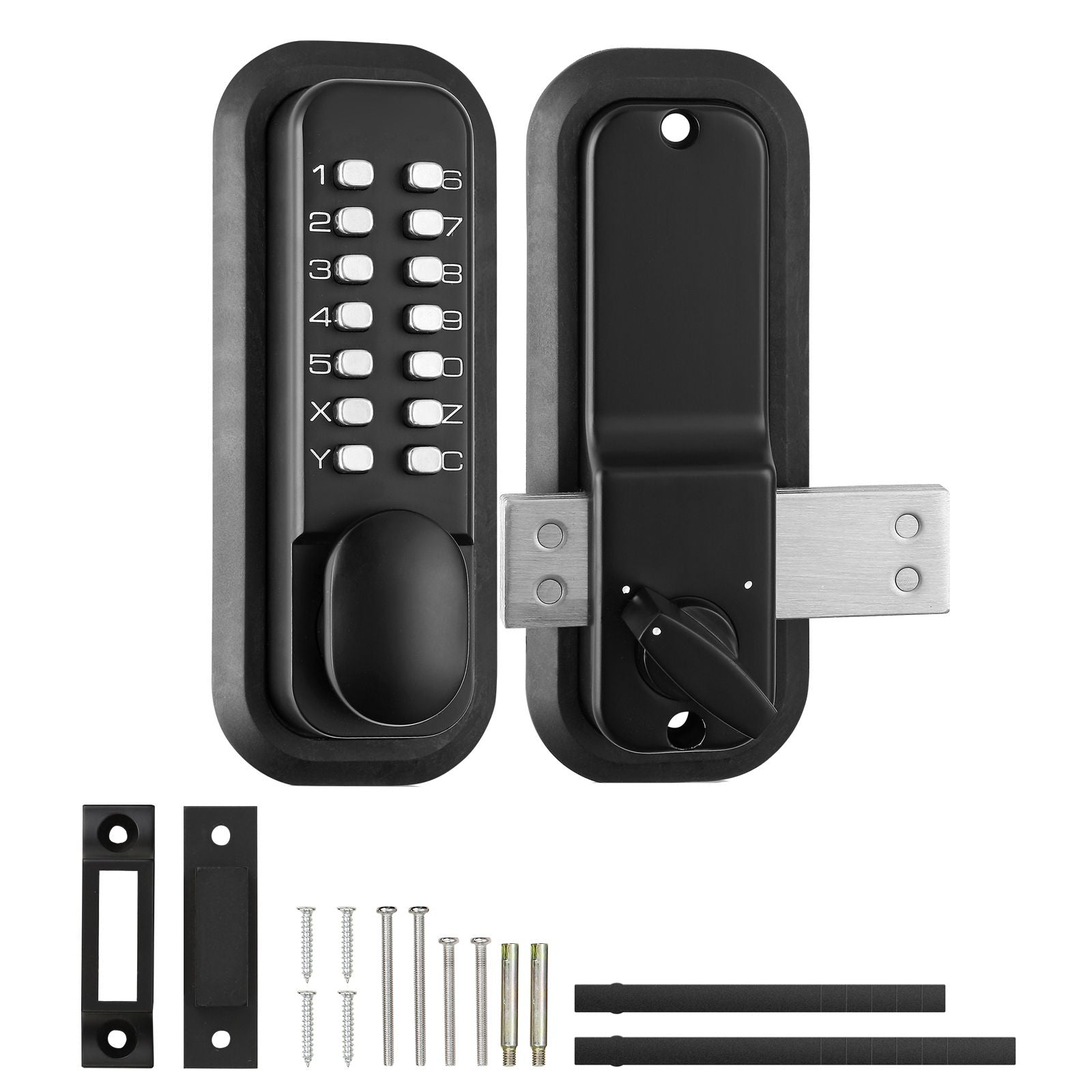 Mechanical Keyless Entry Door Lock, 14 Digit Keypad, Water-proof Zinc Alloy, Outdoor Gate Door Locks Set with Surface-mounted Latch, Keypad and Knob, Easy to Install, for Garden, Garage, Yard