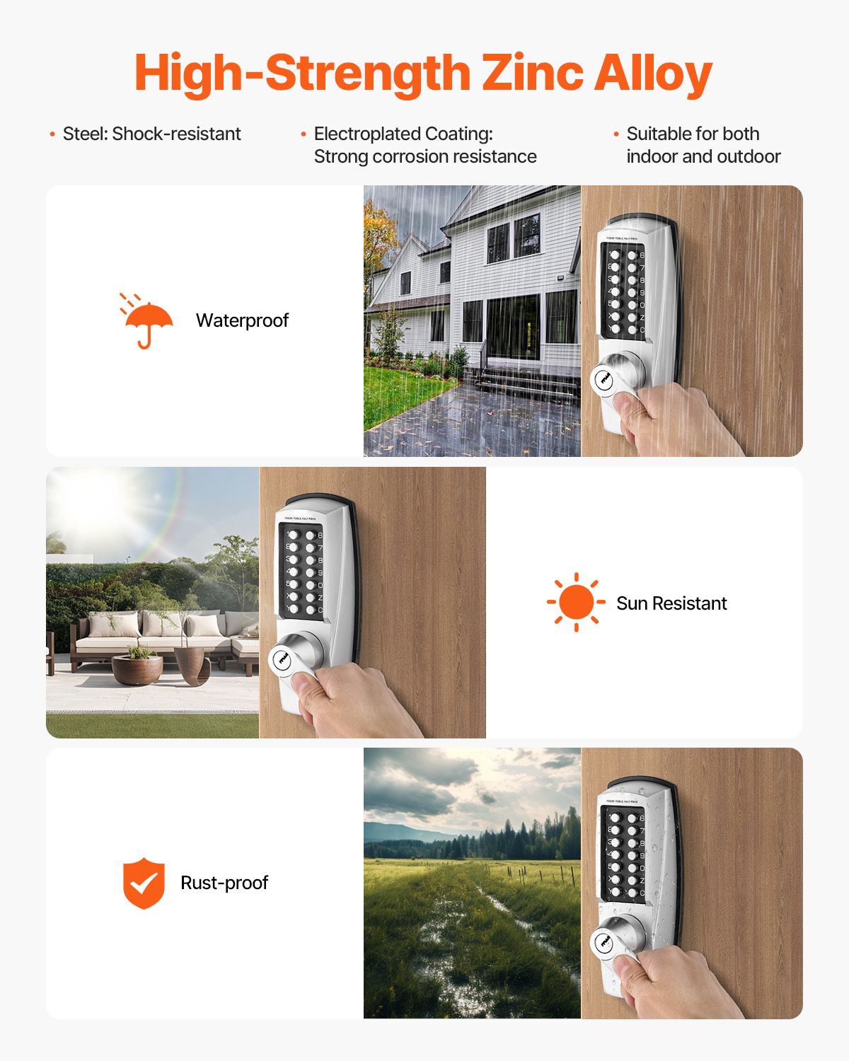 Mechanical Keyless Door Lock with Handle 14 Digit Combination Keypad