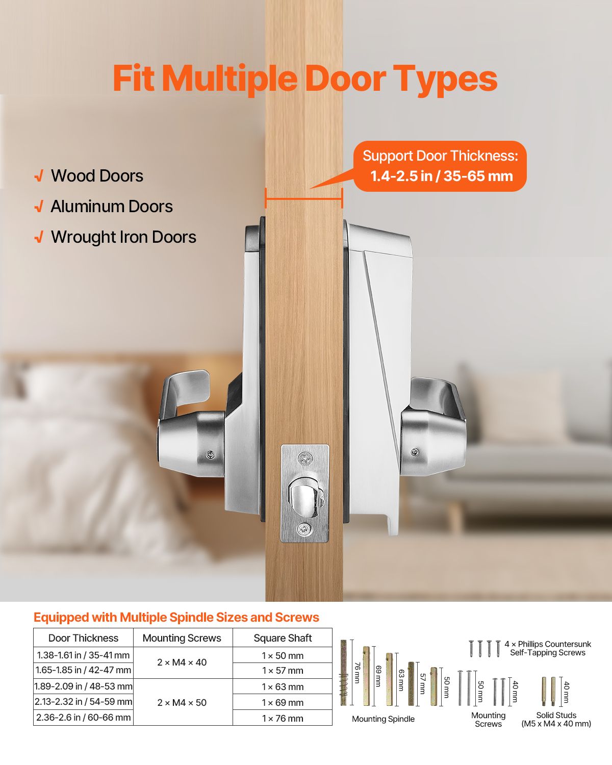 Mechanical Keyless Door Lock with Handle 14 Digit Combination Keypad