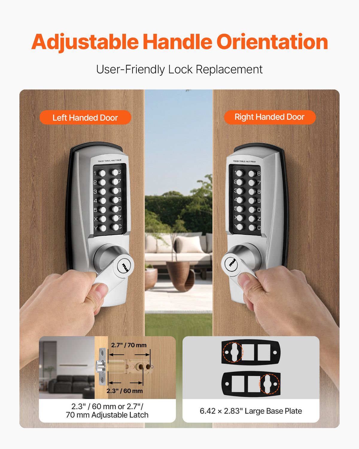Mechanical Keyless Door Lock with Handle 14 Digit Combination Keypad