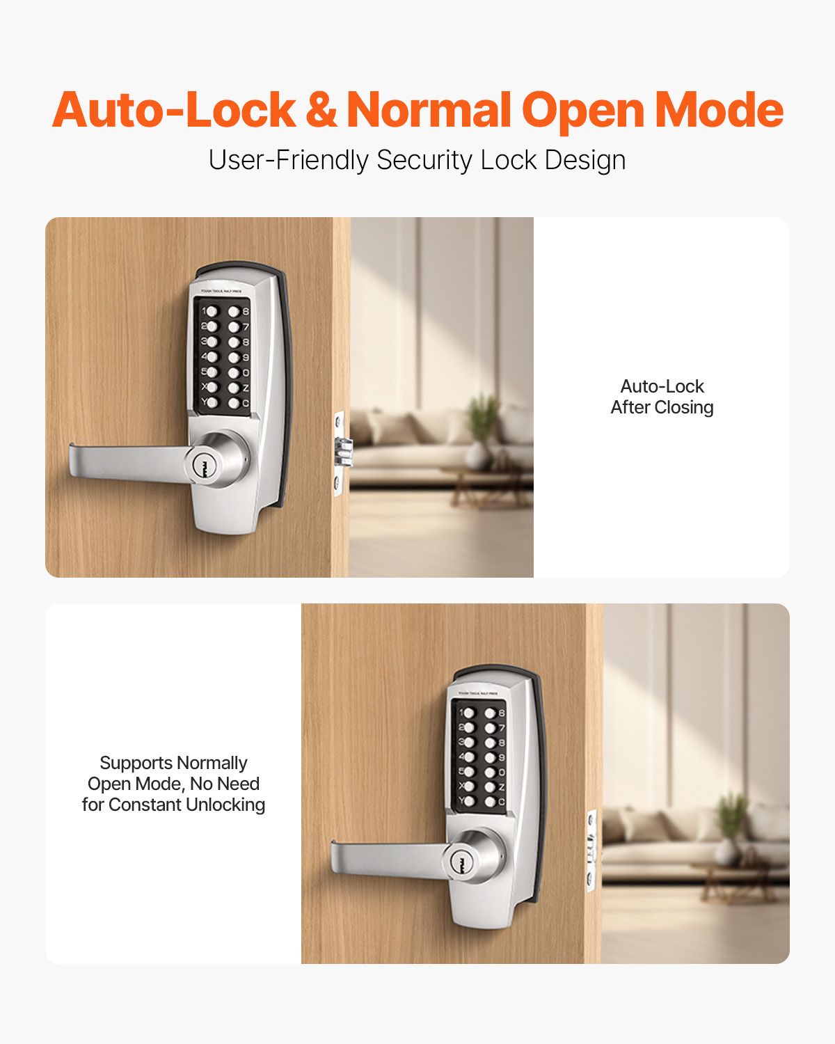 Mechanical Keyless Door Lock with Handle 14 Digit Combination Keypad