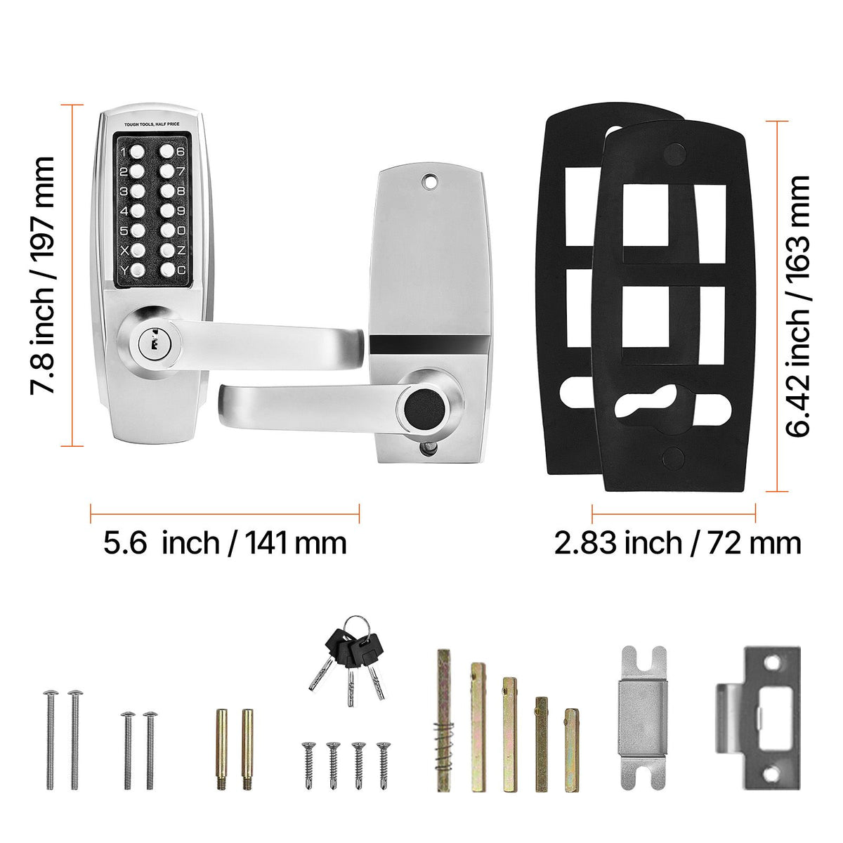 Mechanical Keyless Door Lock with Handle 14 Digit Combination Keypad