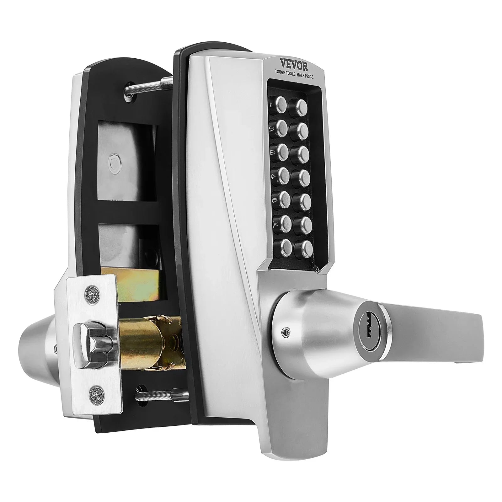 Mechanical Keyless Entry Door Lock, 14 Key Mechanical Door Lock with Keys, Mechanical Keypad Door Lock with Handle, Stainless Steel Waterproof Keyless Gate Lock, for Home Office Outdoor Garage