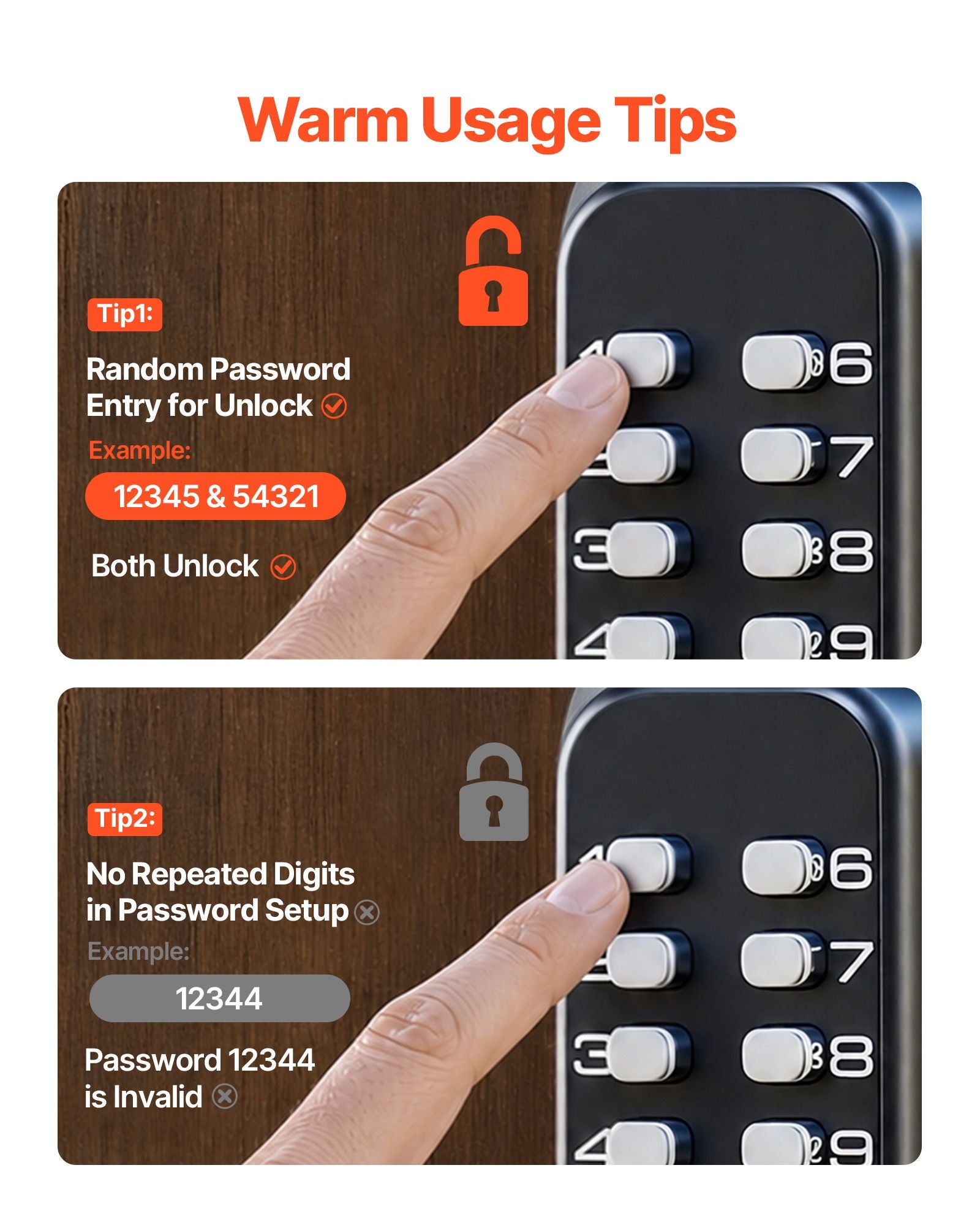 Mechanical Keyless Entry Door Lock 14 Digit Keypad and Handle Embedded