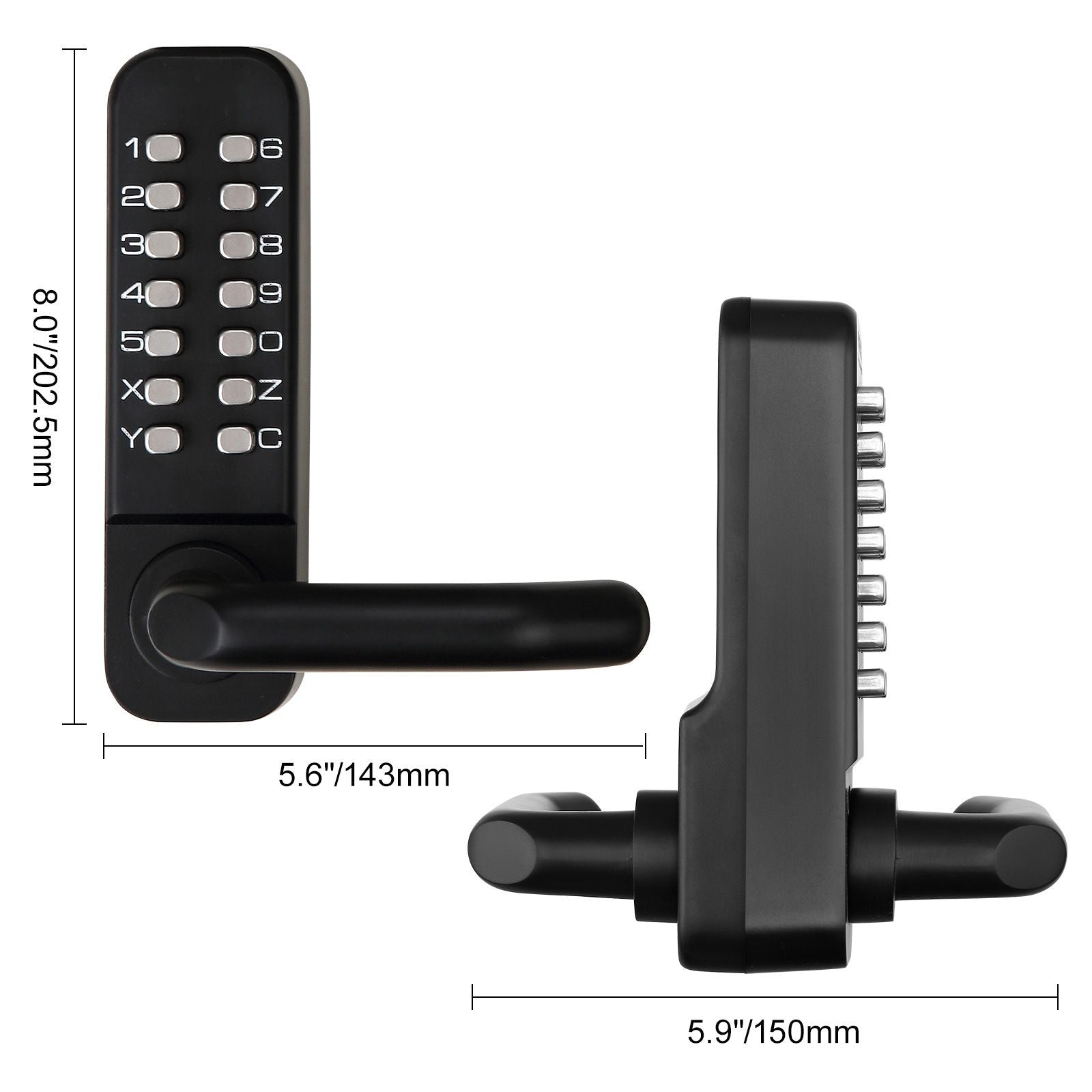Mechanical Keyless Entry Door Lock 14 Digit Keypad and Handle Embedded