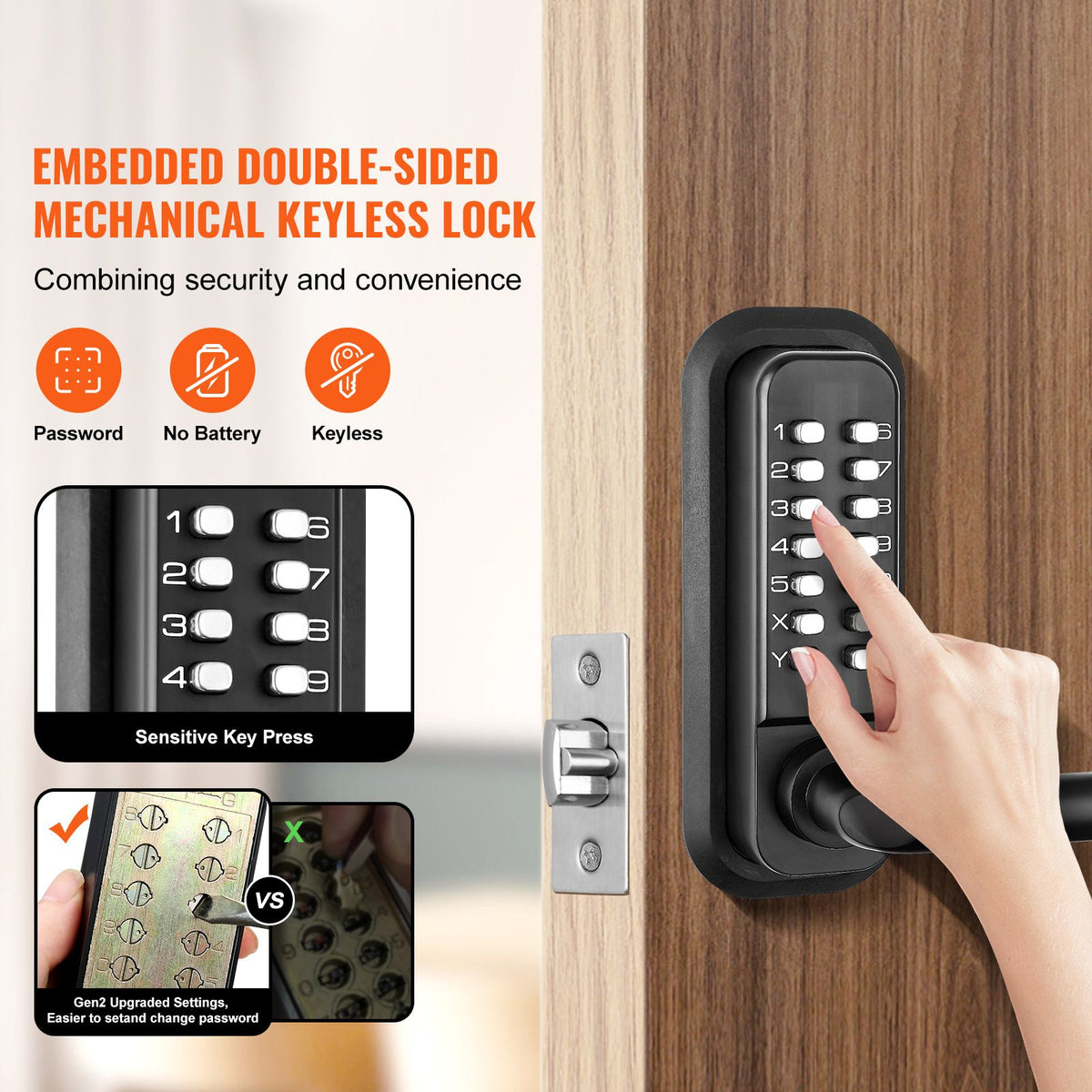 Mechanical Keyless Door Lock 14 Digit Keypad Zinc Alloy Outdoor Gate Lock