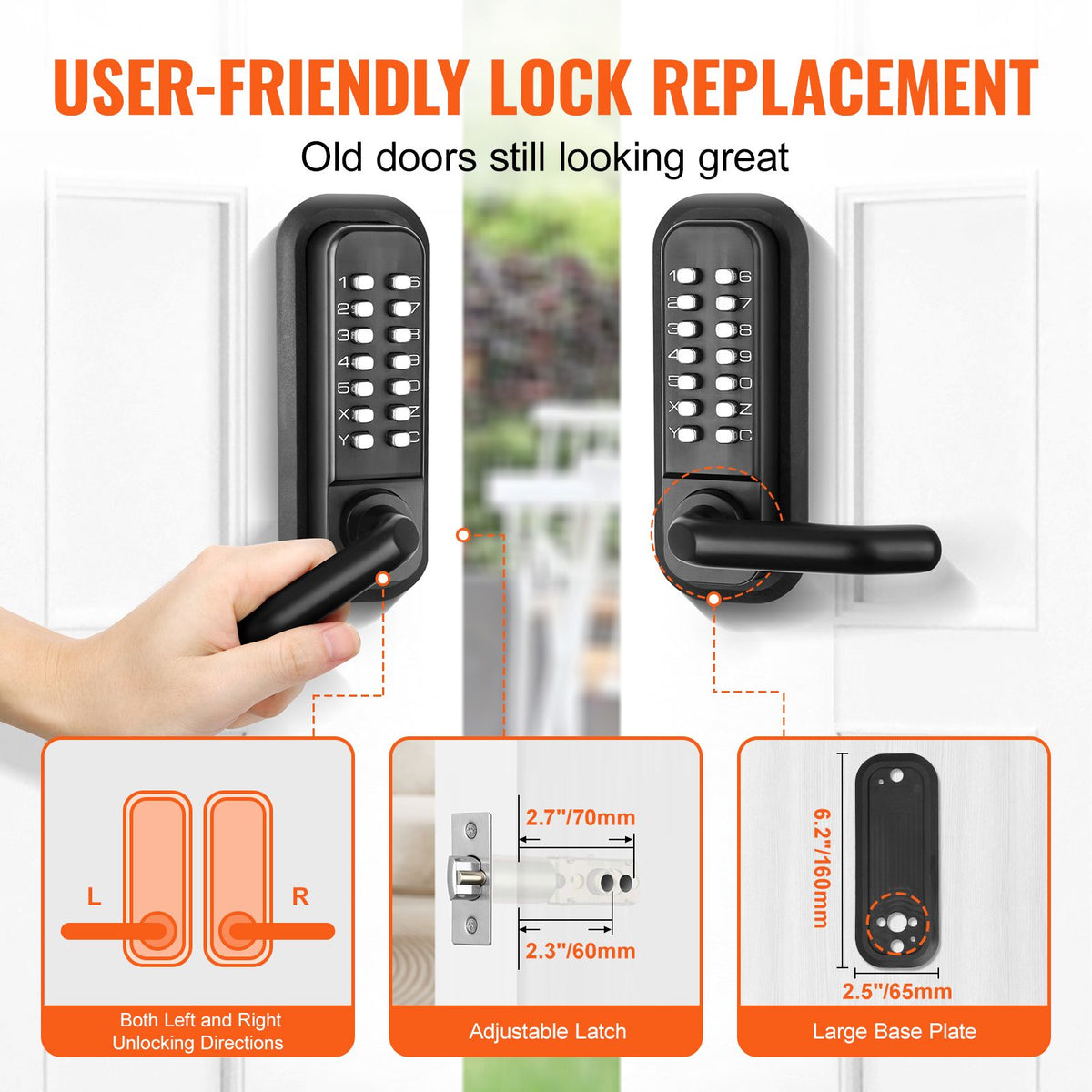 Mechanical Keyless Door Lock 14 Digit Keypad Zinc Alloy Outdoor Gate Lock