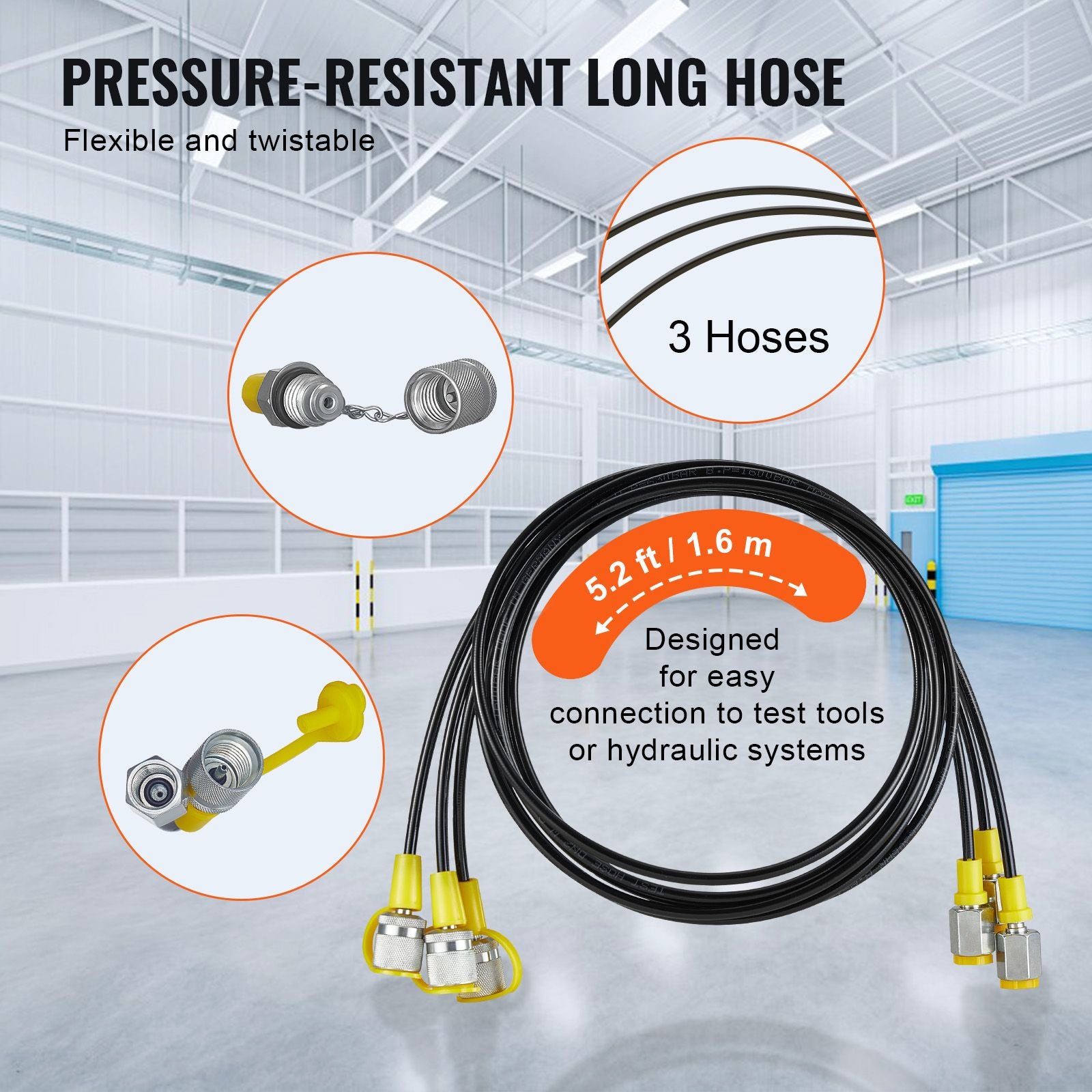 Hydraulic Pressure Test Kit 600Bar Gauge Set with Hoses Couplings Case