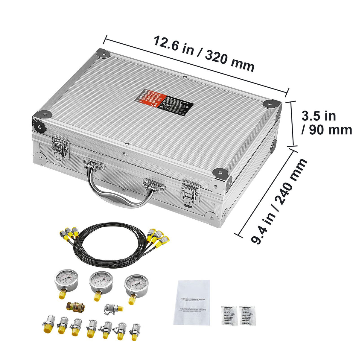 Hydraulic Pressure Test Kit 600Bar Gauge Set with Hoses Couplings Case
