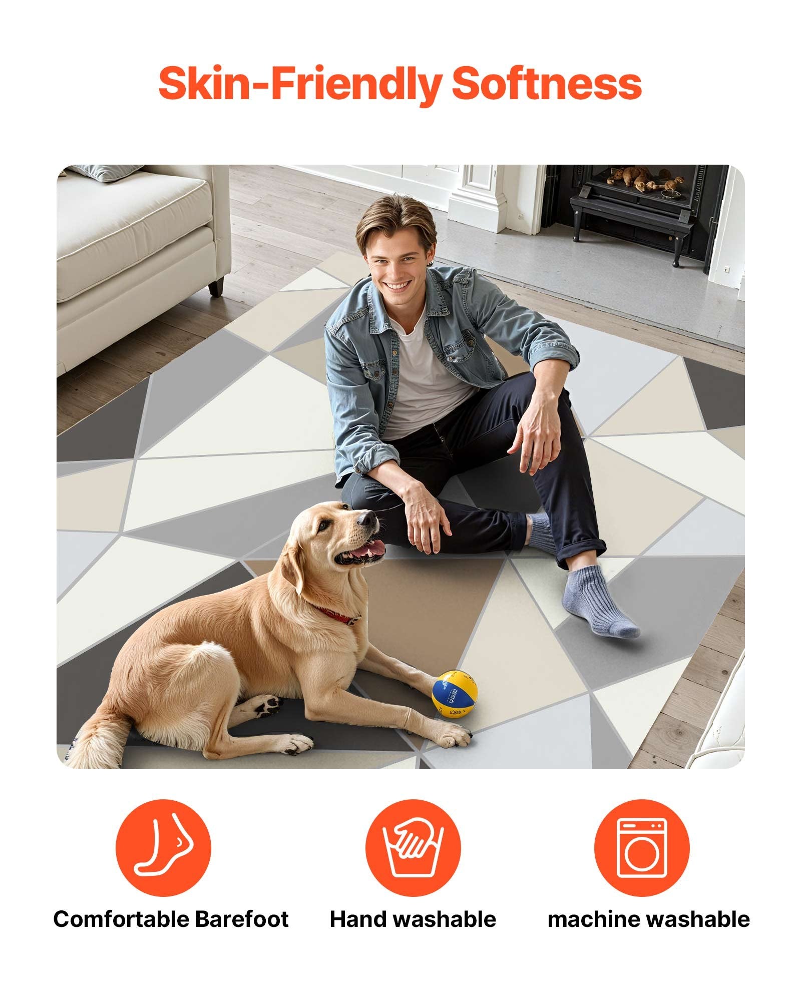 Area Rug, 1524x2133.6mm Large Washable Rug, Non-Slip Tear-Resistant Soft Carpet, Pet & Child Friendly Modern Area Rugs, Indoor Mat for Bedroom, Living Room, Kids Room, Entryway, Charcoal Gray